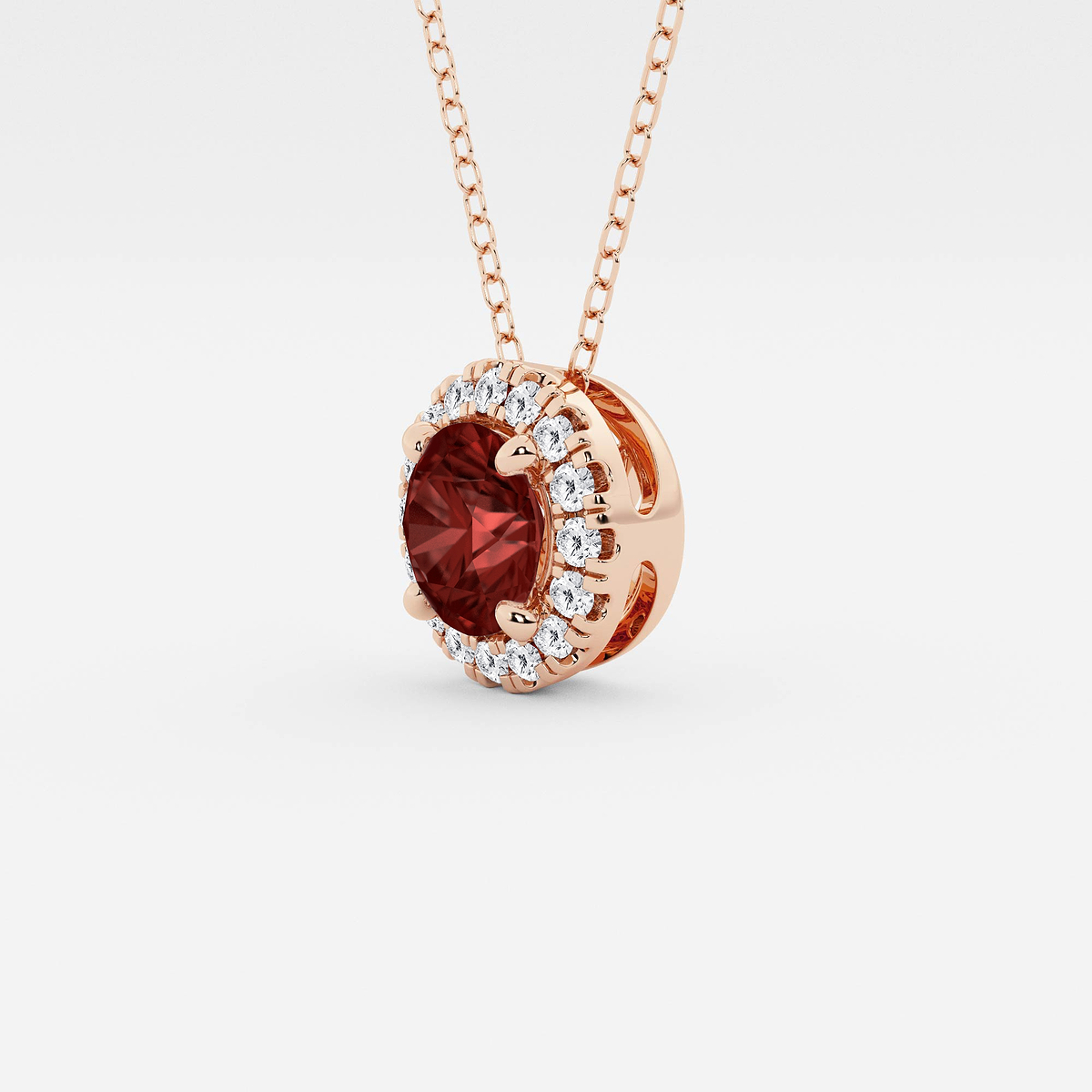 Additional Image 1 for  6.5 mm Round Created Garnite and 1/5 ctw Round Lab Grown Diamond Halo Pendant with Adjustable Chain