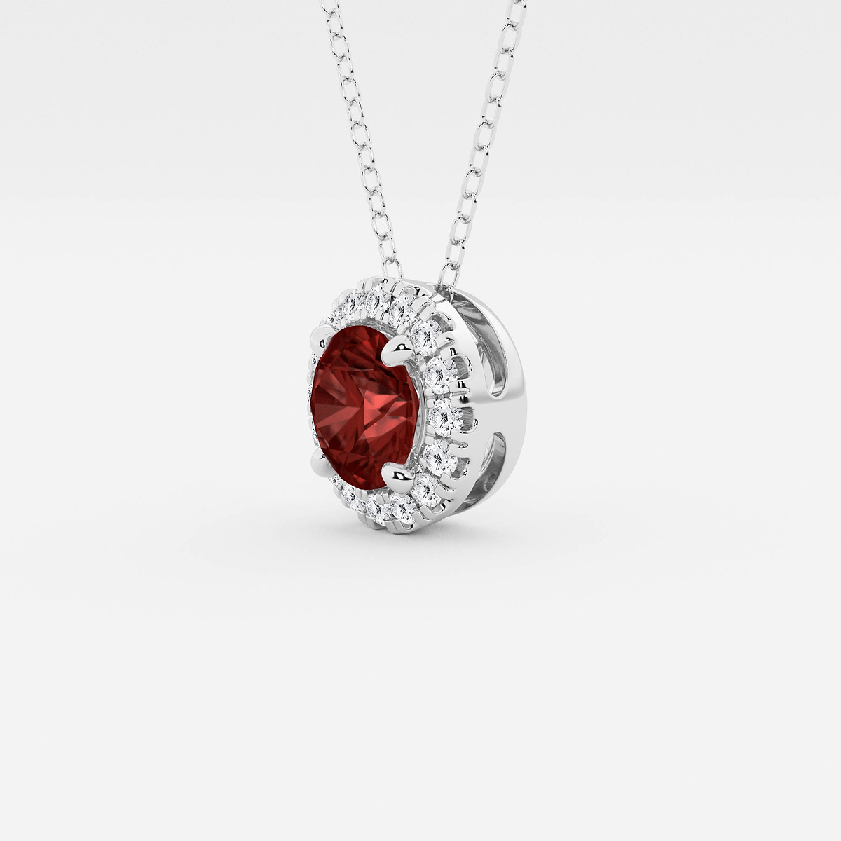 Additional Image 1 for  6.5 mm Round Created Garnite and 1/5 ctw Round Lab Grown Diamond Halo Pendant with Adjustable Chain
