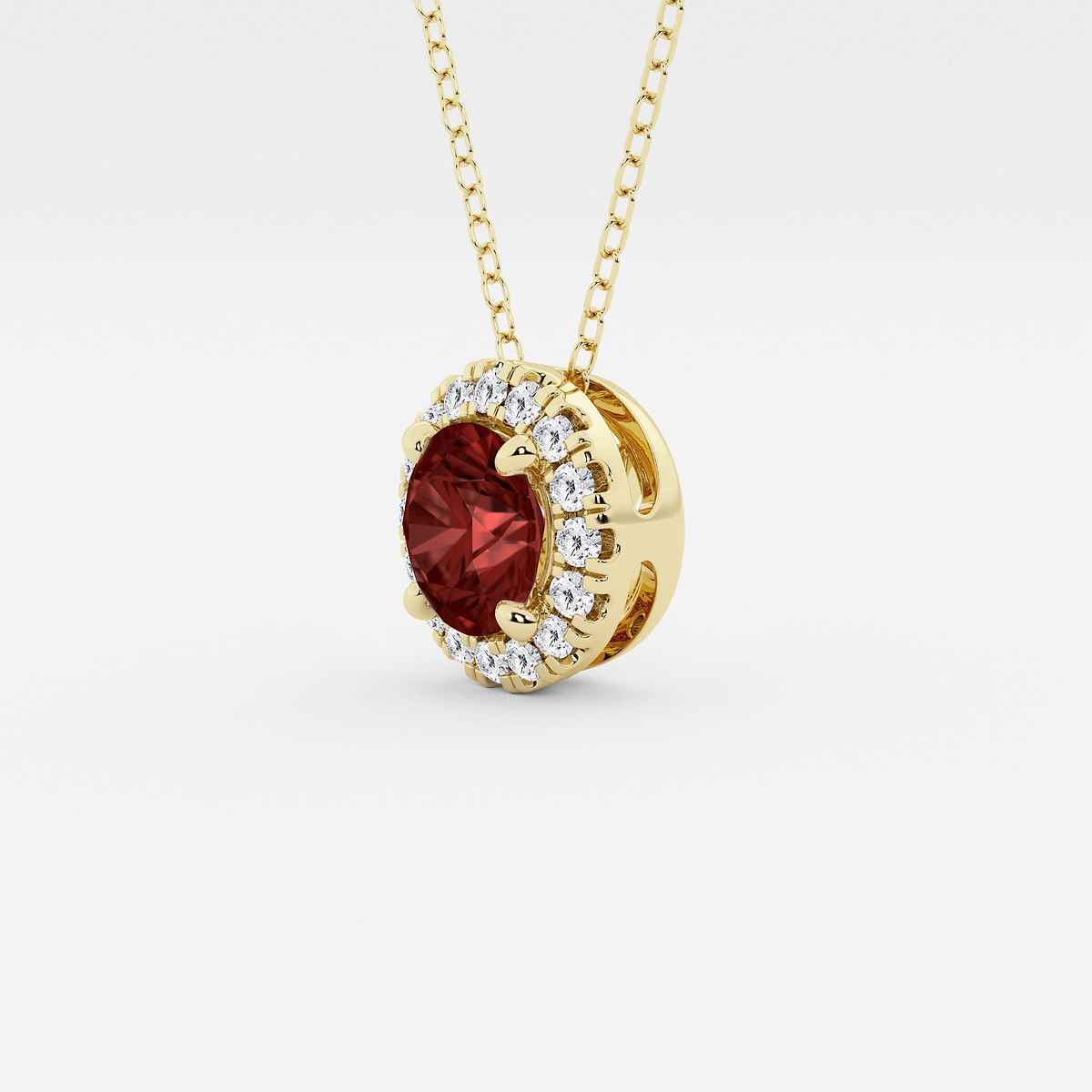 Additional Image 1 for  6.5 mm Round Created Garnite and 1/5 ctw Round Lab Grown Diamond Halo Pendant with Adjustable Chain
