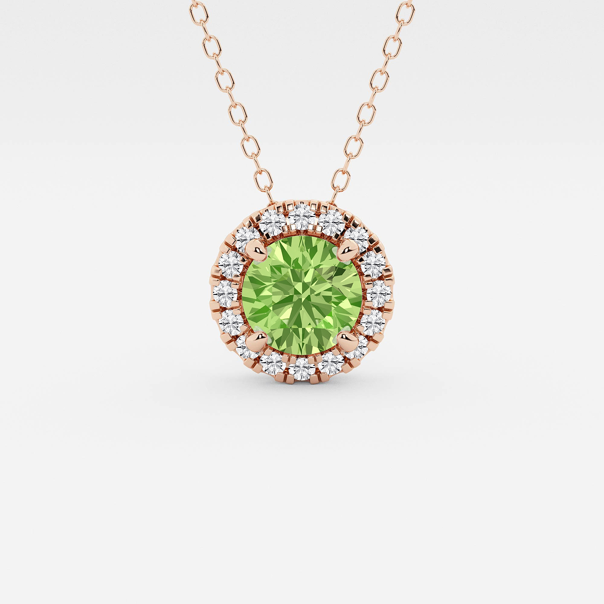 6.5 mm Round Created Peridot and 1/5 ctw Round Lab Grown Diamond Halo Pendant with Adjustable Chain