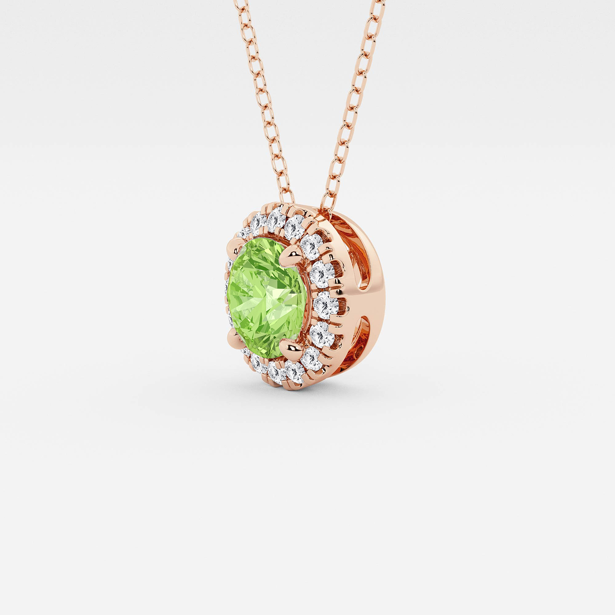 Additional Image 1 for  6.5 mm Round Created Peridot and 1/5 ctw Round Lab Grown Diamond Halo Pendant with Adjustable Chain