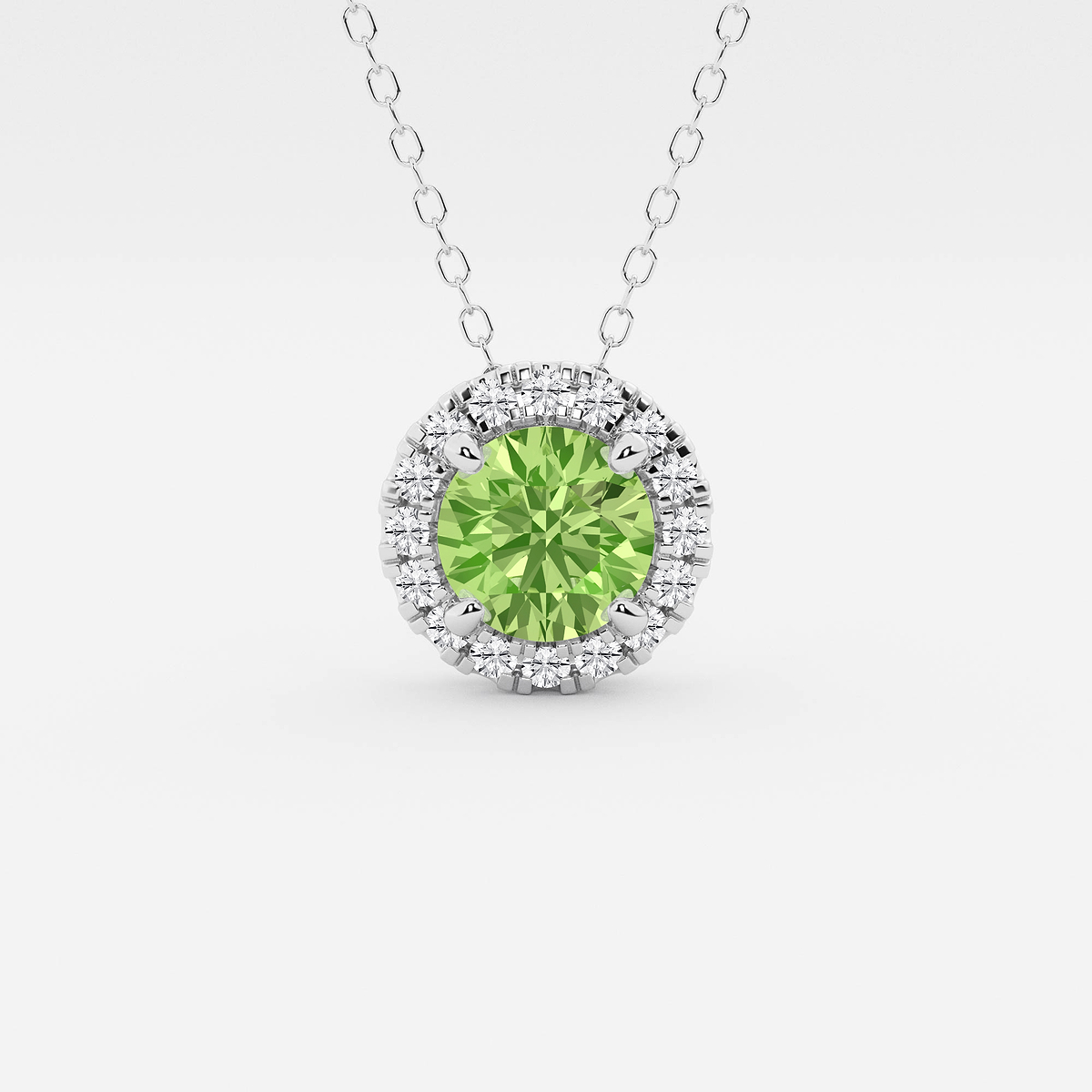 6.5 mm Round Created Peridot and 1/5 ctw Round Lab Grown Diamond Halo Pendant with Adjustable Chain