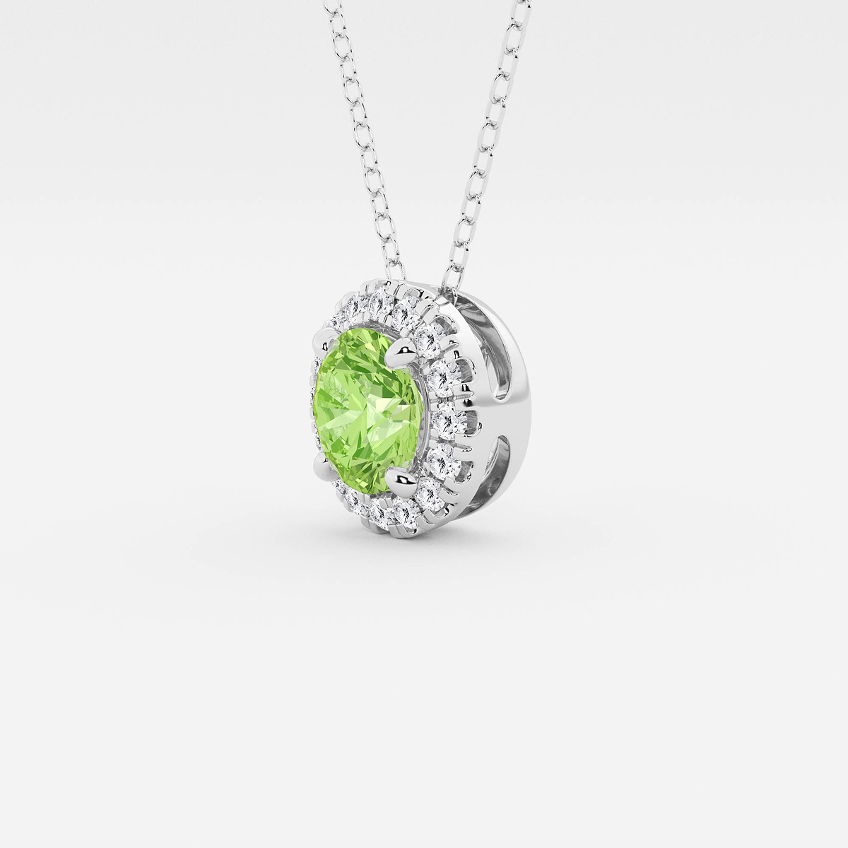 Additional Image 1 for  6.5 mm Round Created Peridot and 1/5 ctw Round Lab Grown Diamond Halo Pendant with Adjustable Chain