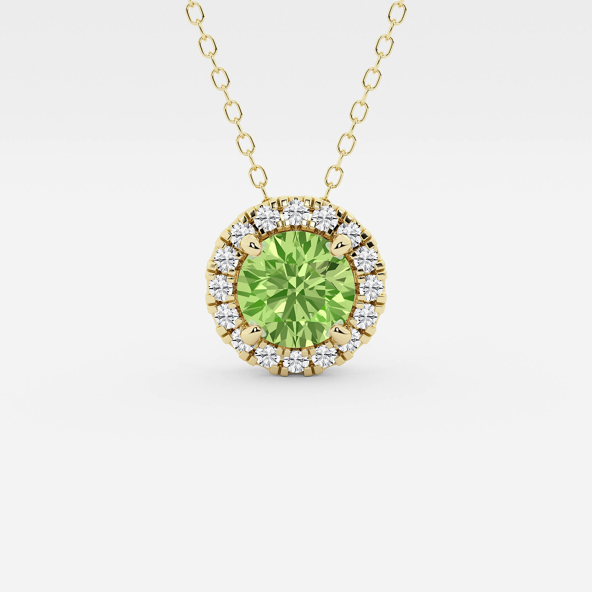 6.5 mm Round Created Peridot and 1/5 ctw Round Lab Grown Diamond Halo Pendant with Adjustable Chain