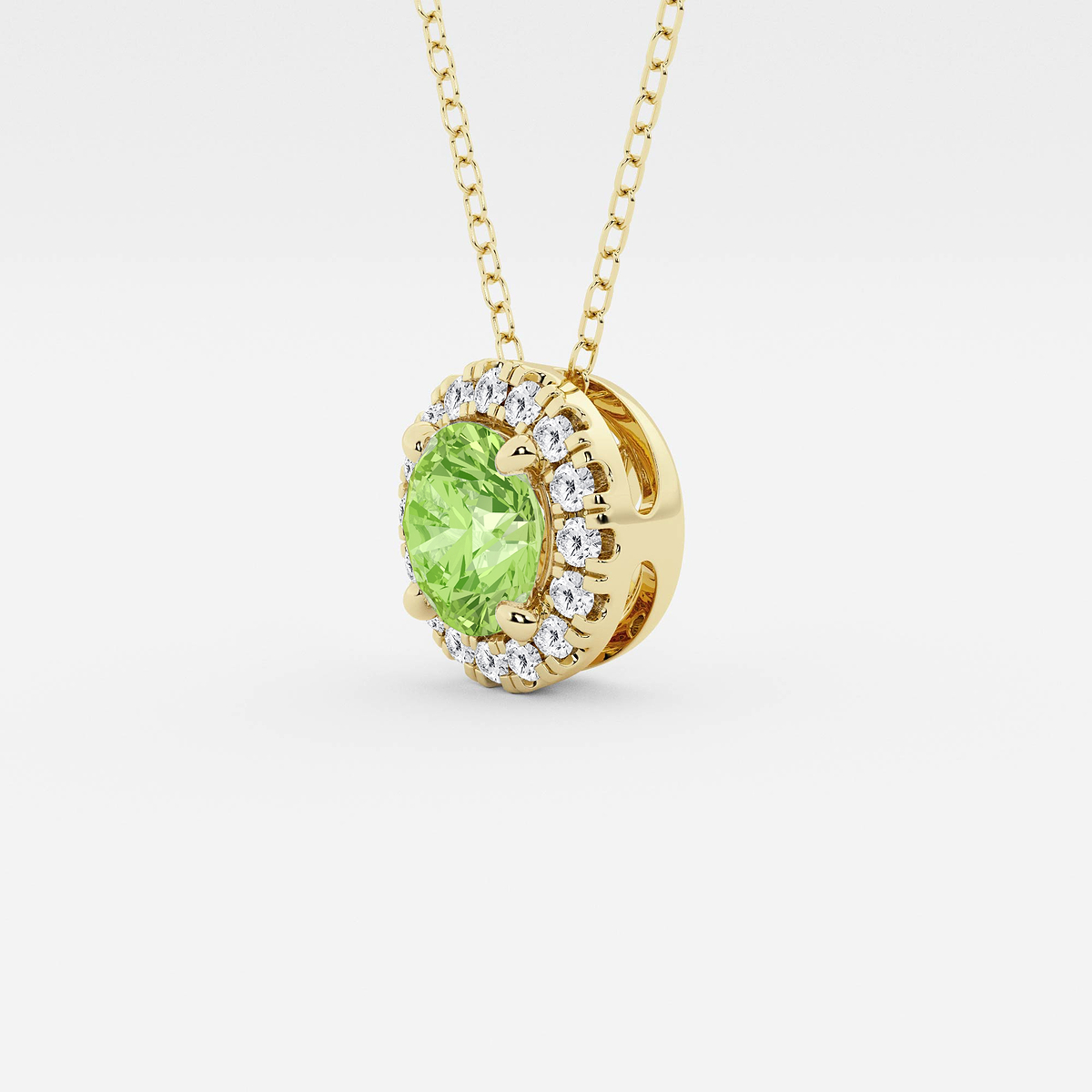 Additional Image 1 for  6.5 mm Round Created Peridot and 1/5 ctw Round Lab Grown Diamond Halo Pendant with Adjustable Chain