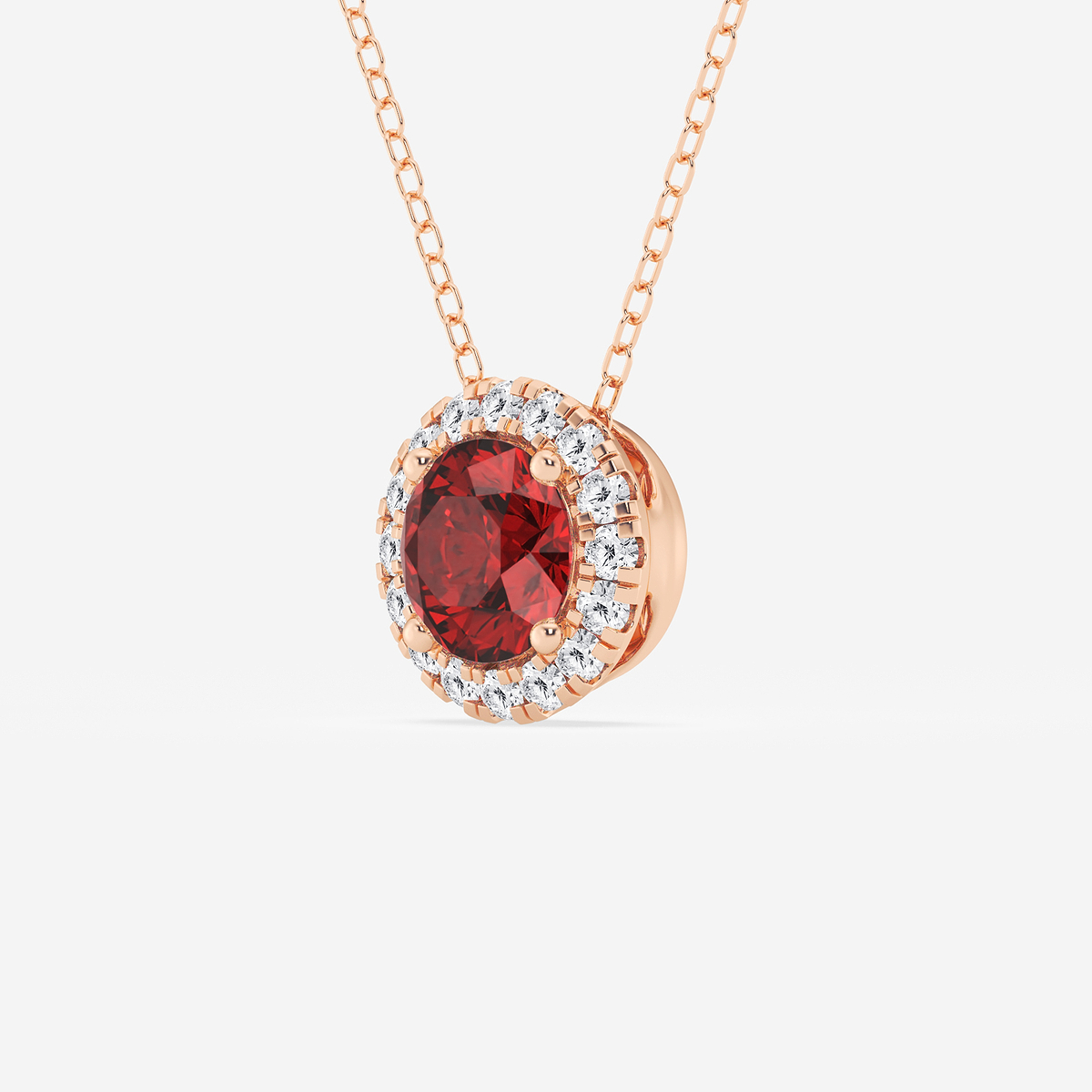 Additional Image 1 for  6.5 mm Round Created Ruby and 1/5 ctw Round Lab Grown Diamond Halo Pendant with Adjustable Chain