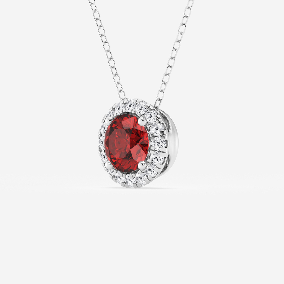Additional Image 1 for  6.5 mm Round Created Ruby and 1/5 ctw Round Lab Grown Diamond Halo Pendant with Adjustable Chain