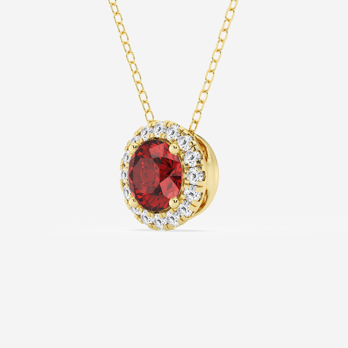 Additional Image 1 for  6.5 mm Round Created Ruby and 1/5 ctw Round Lab Grown Diamond Halo Pendant with Adjustable Chain