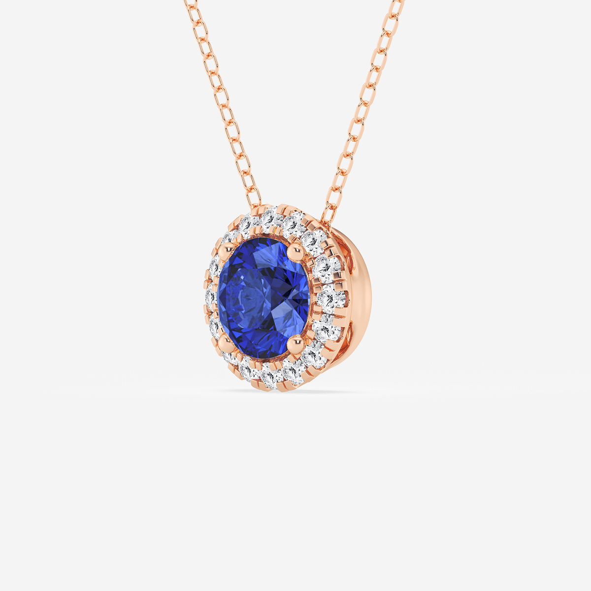 Additional Image 1 for  6.5 mm Round Created Sapphire and 1/5 ctw Round Lab Grown Diamond Halo Pendant with Adjustable Chain