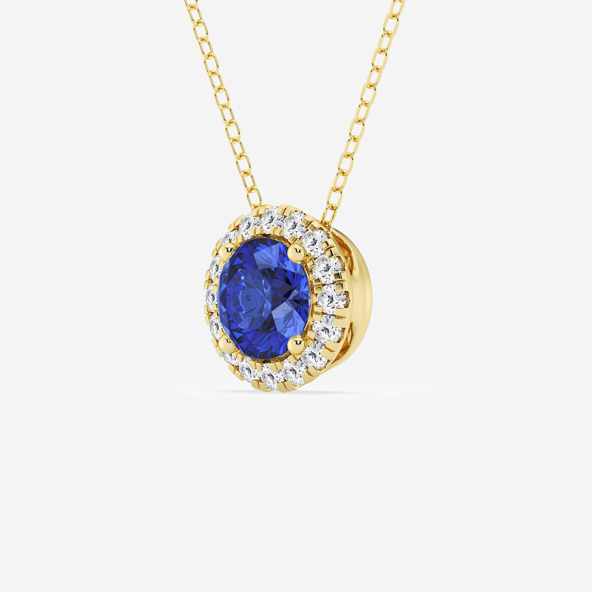 Additional Image 1 for  6.5 mm Round Created Sapphire and 1/5 ctw Round Lab Grown Diamond Halo Pendant with Adjustable Chain