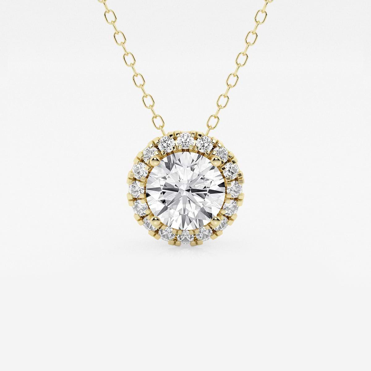 1 1/5 ctw Round Lab Grown Diamond Halo Pendant with Adjustable Chain