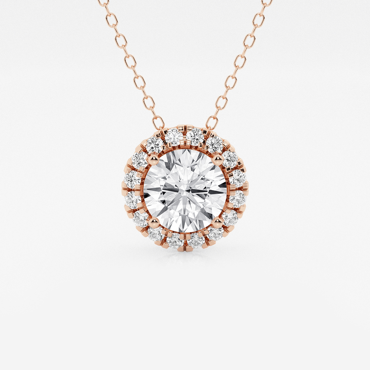 1 3/4 ctw Round Lab Grown Diamond Halo Pendant with Adjustable Chain