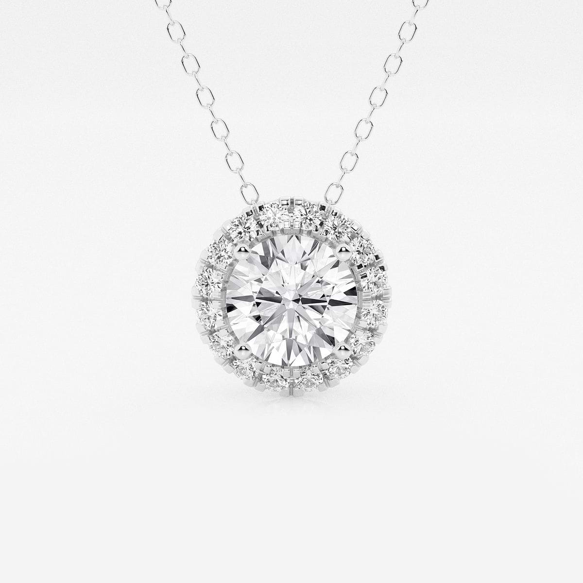 1 3/4 ctw Round Lab Grown Diamond Halo Pendant with Adjustable Chain 14K White Gold, F, VS2