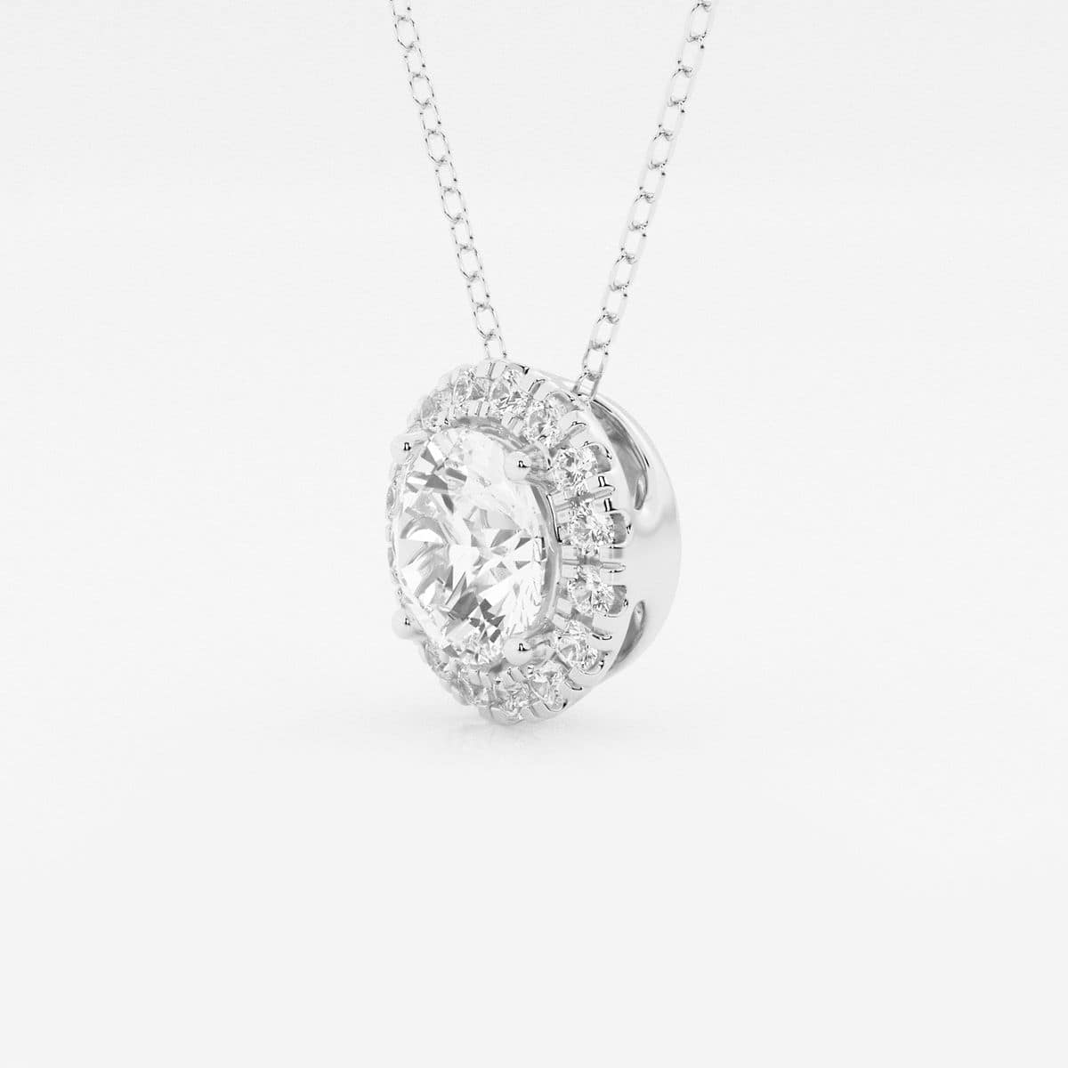 1 3/4 ctw Round Lab Grown Diamond Halo Pendant with Adjustable Chain 14K White Gold, F, VS2