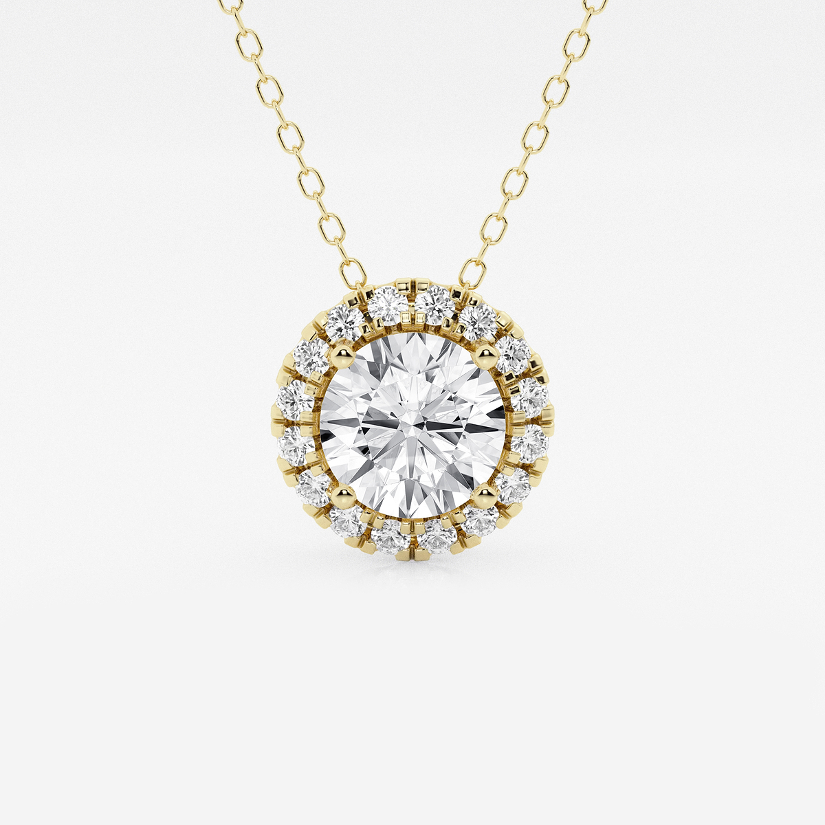 1 3/4 ctw Round Lab Grown Diamond Halo Pendant with Adjustable Chain