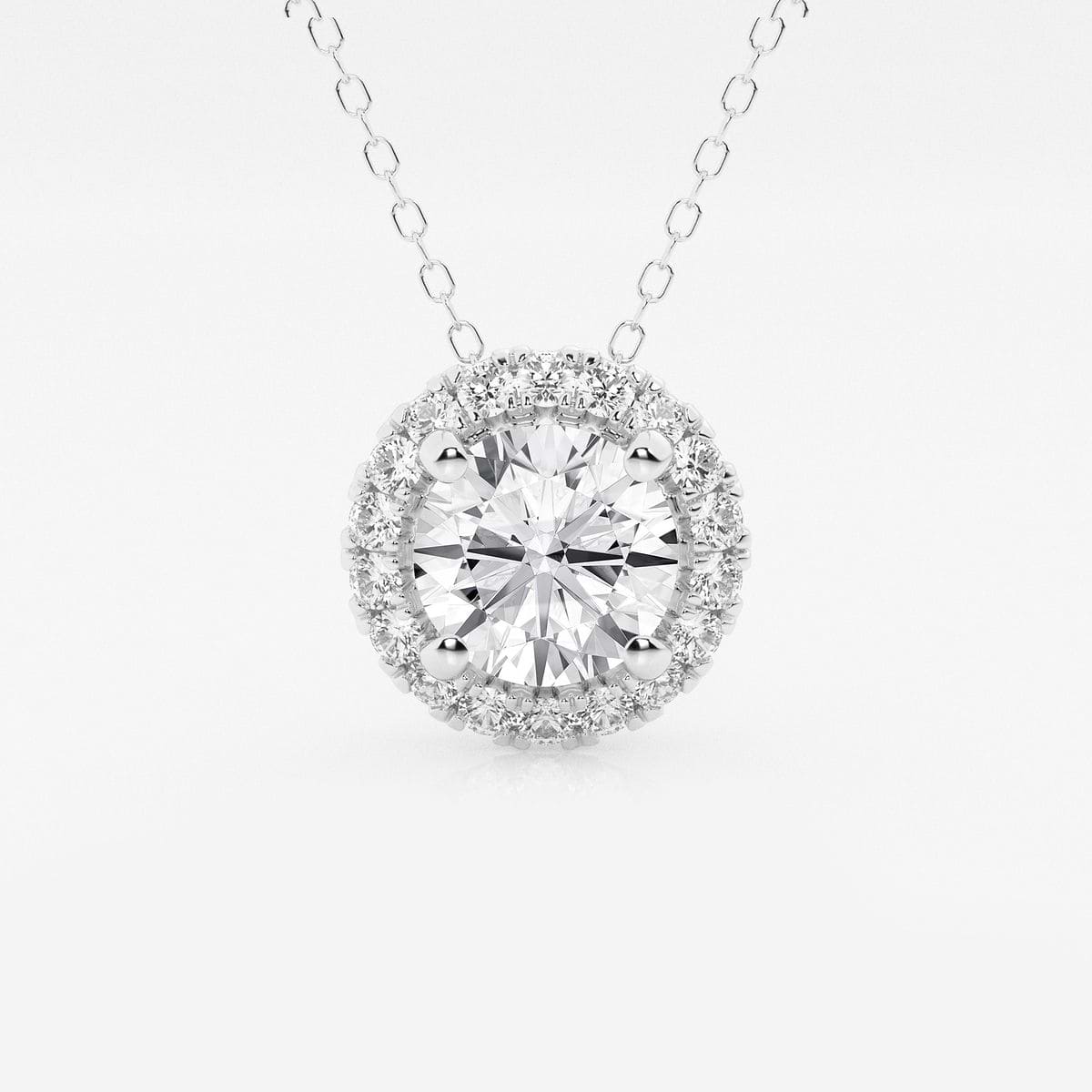2 1/3 ctw Round Lab Grown Diamond Halo Pendant with Adjustable Chain