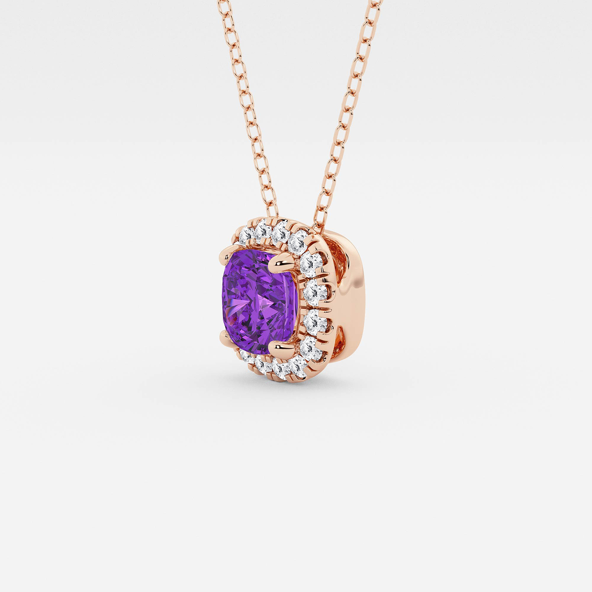 Additional Image 1 for  5.7x5.5 mm Cushion Cut Created Amethyst and 1/5 ctw Round Lab Grown Diamond Halo Pendant with Adjustable Chain