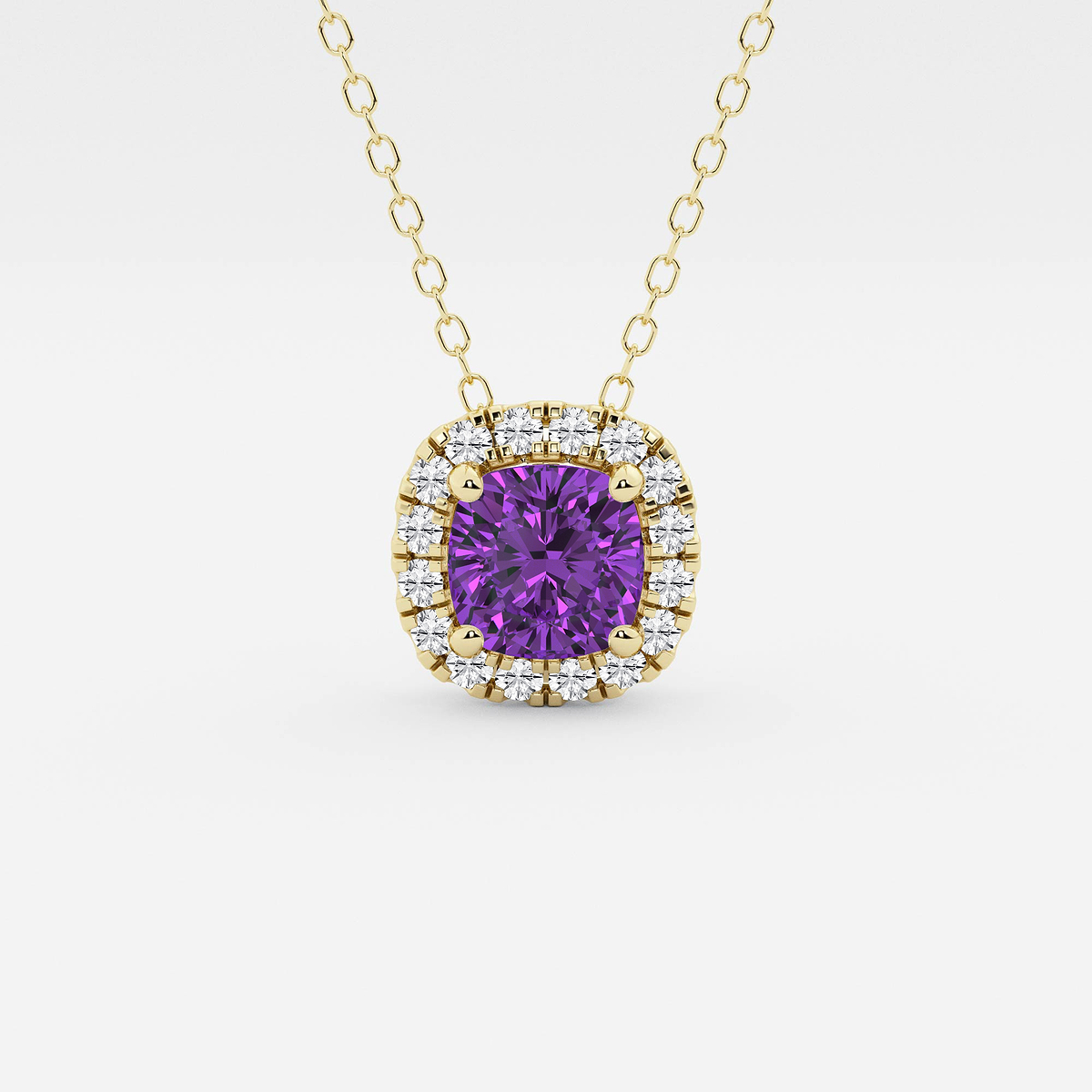 5.7x5.5 mm Cushion Cut Created Amethyst and 1/5 ctw Round Lab Grown Diamond Halo Pendant with Adjustable Chain