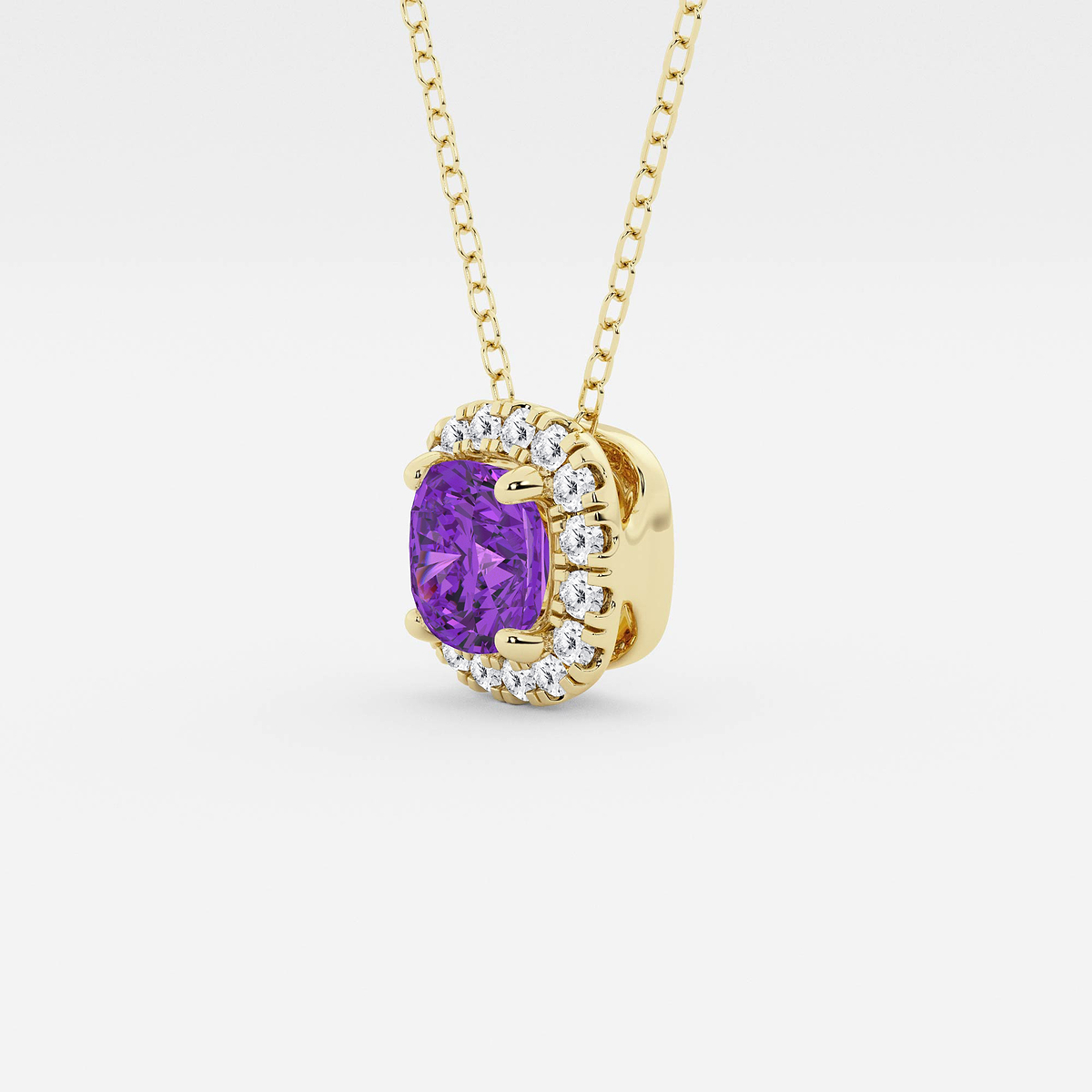 Additional Image 1 for  5.7x5.5 mm Cushion Cut Created Amethyst and 1/5 ctw Round Lab Grown Diamond Halo Pendant with Adjustable Chain