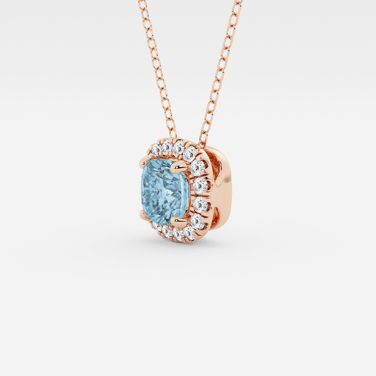 Additional Image 1 for  5.7x5.5 mm Cushion Cut Created Aquamarine and 1/5 ctw Round Lab Grown Diamond Halo Pendant with Adjustable Chain