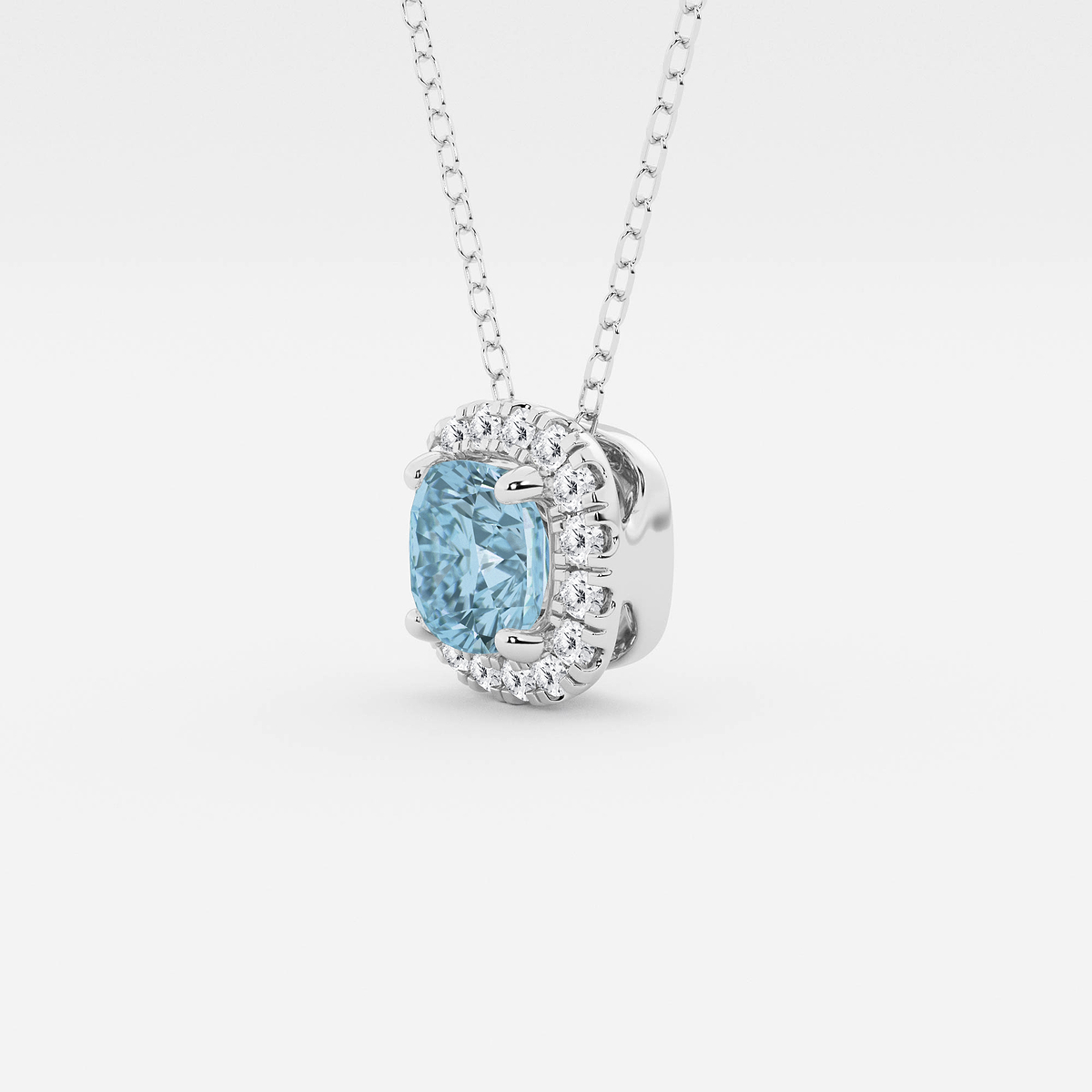 Additional Image 1 for  5.7x5.5 mm Cushion Cut Created Aquamarine and 1/5 ctw Round Lab Grown Diamond Halo Pendant with Adjustable Chain