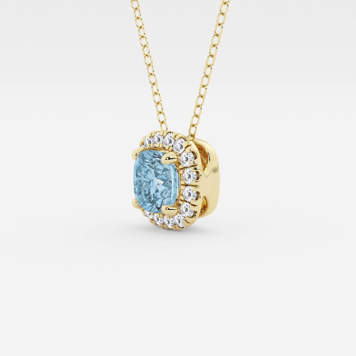 Additional Image 1 for  5.7x5.5 mm Cushion Cut Created Aquamarine and 1/5 ctw Round Lab Grown Diamond Halo Pendant with Adjustable Chain
