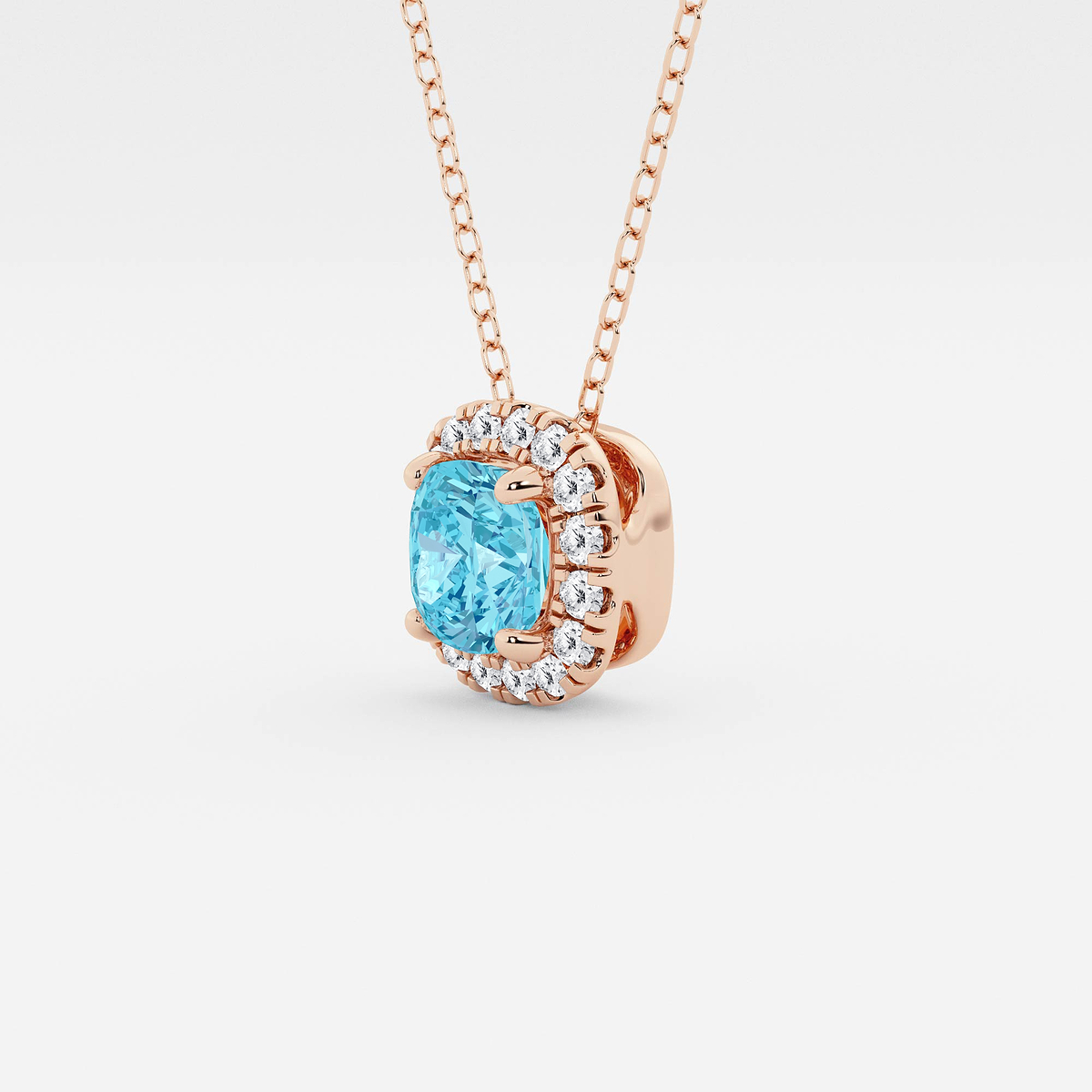 Additional Image 1 for  5.7x5.5 mm Cushion Cut Created Blue Topaz and 1/5 ctw Round Lab Grown Diamond Halo Pendant with Adjustable Chain