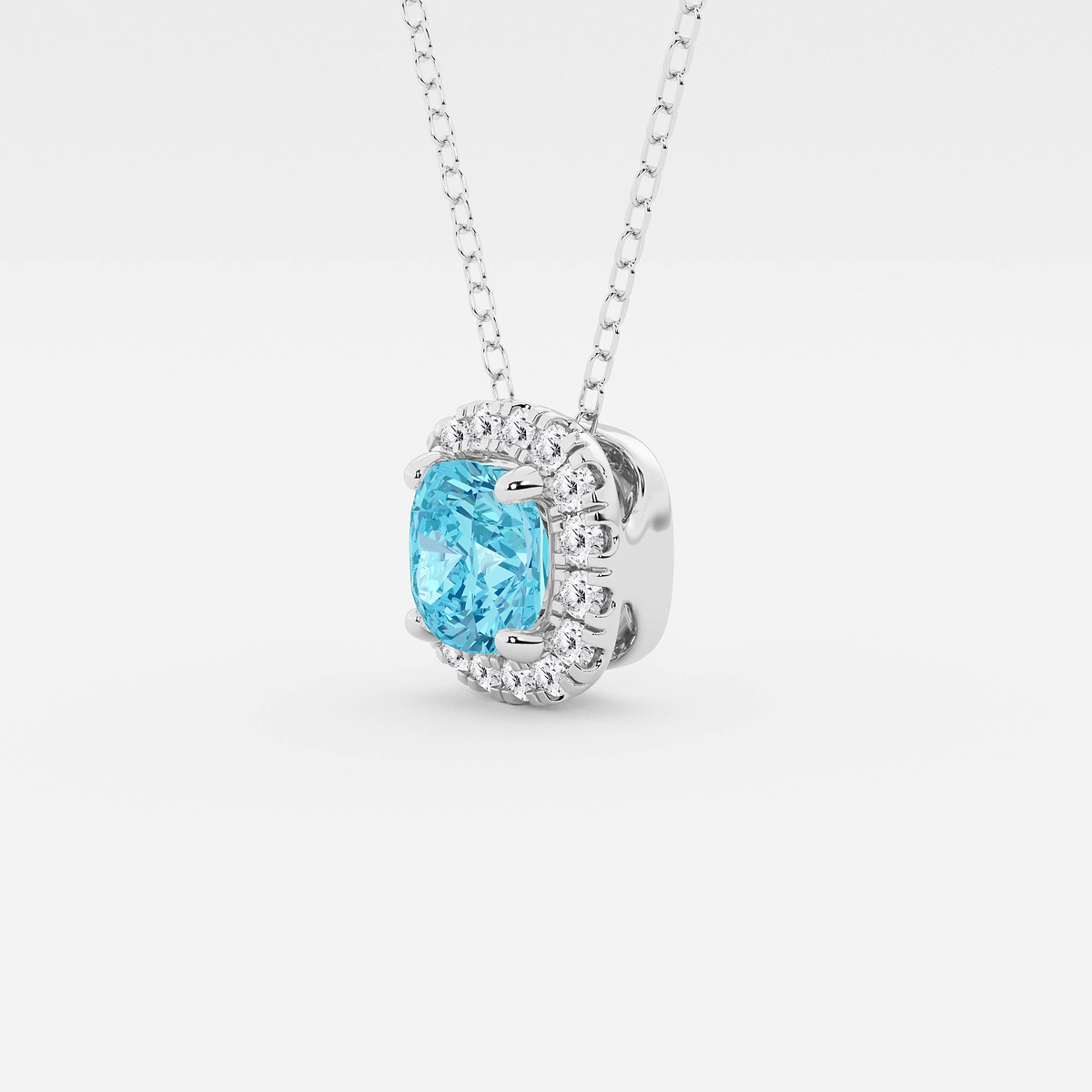 Additional Image 1 for  5.7x5.5 mm Cushion Cut Created Blue Topaz and 1/5 ctw Round Lab Grown Diamond Halo Pendant with Adjustable Chain