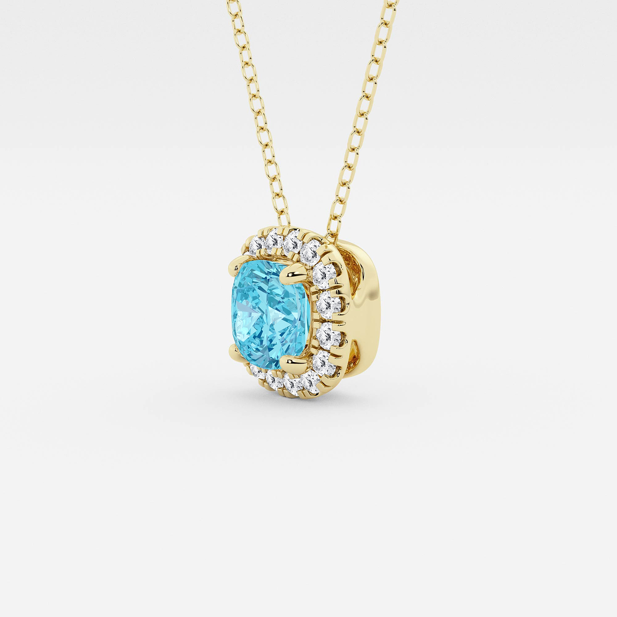 Additional Image 1 for  5.7x5.5 mm Cushion Cut Created Blue Topaz and 1/5 ctw Round Lab Grown Diamond Halo Pendant with Adjustable Chain