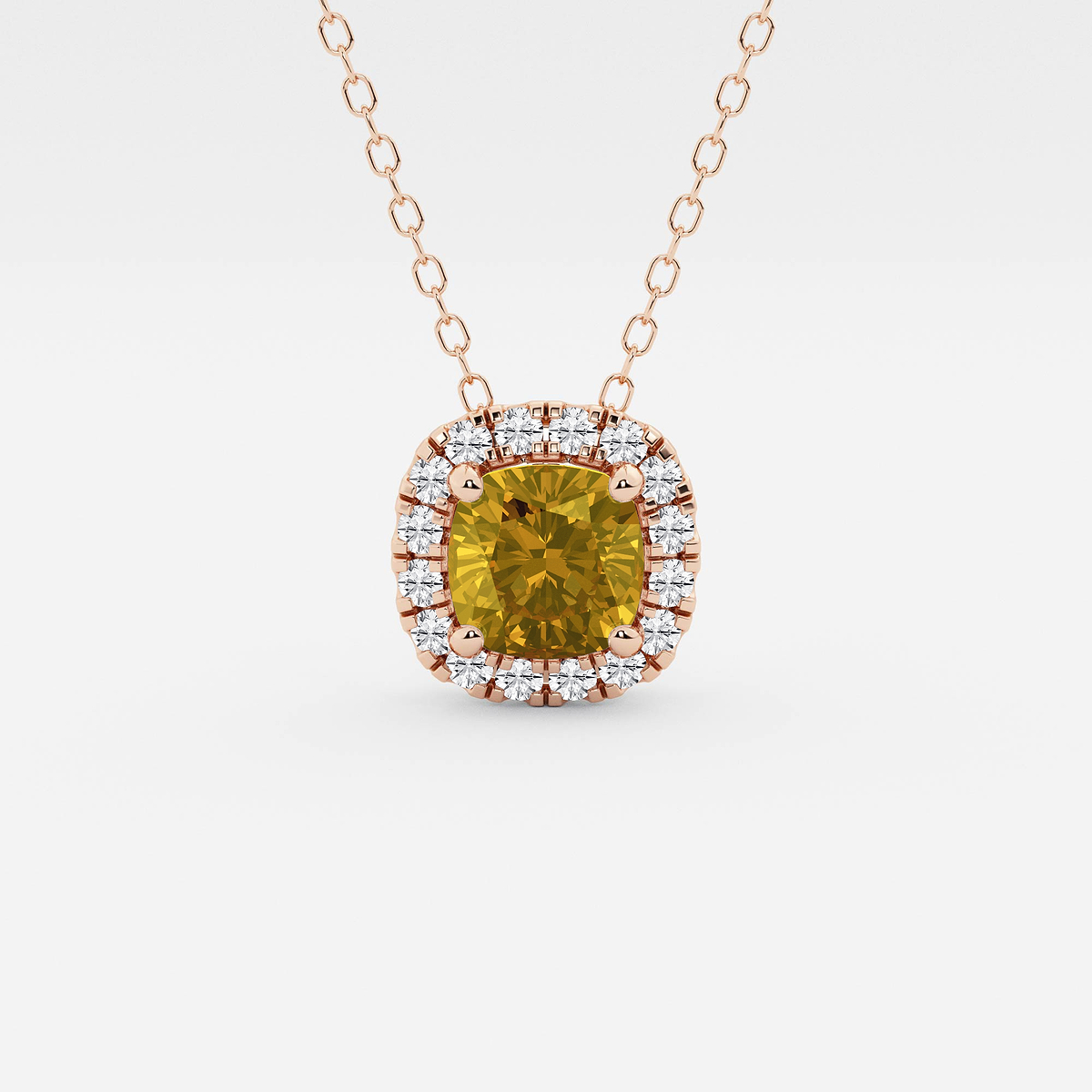 5.7x5.5 mm Cushion Cut Created Citrine and 1/5 ctw Round Lab Grown Diamond Halo Pendant with Adjustable Chain