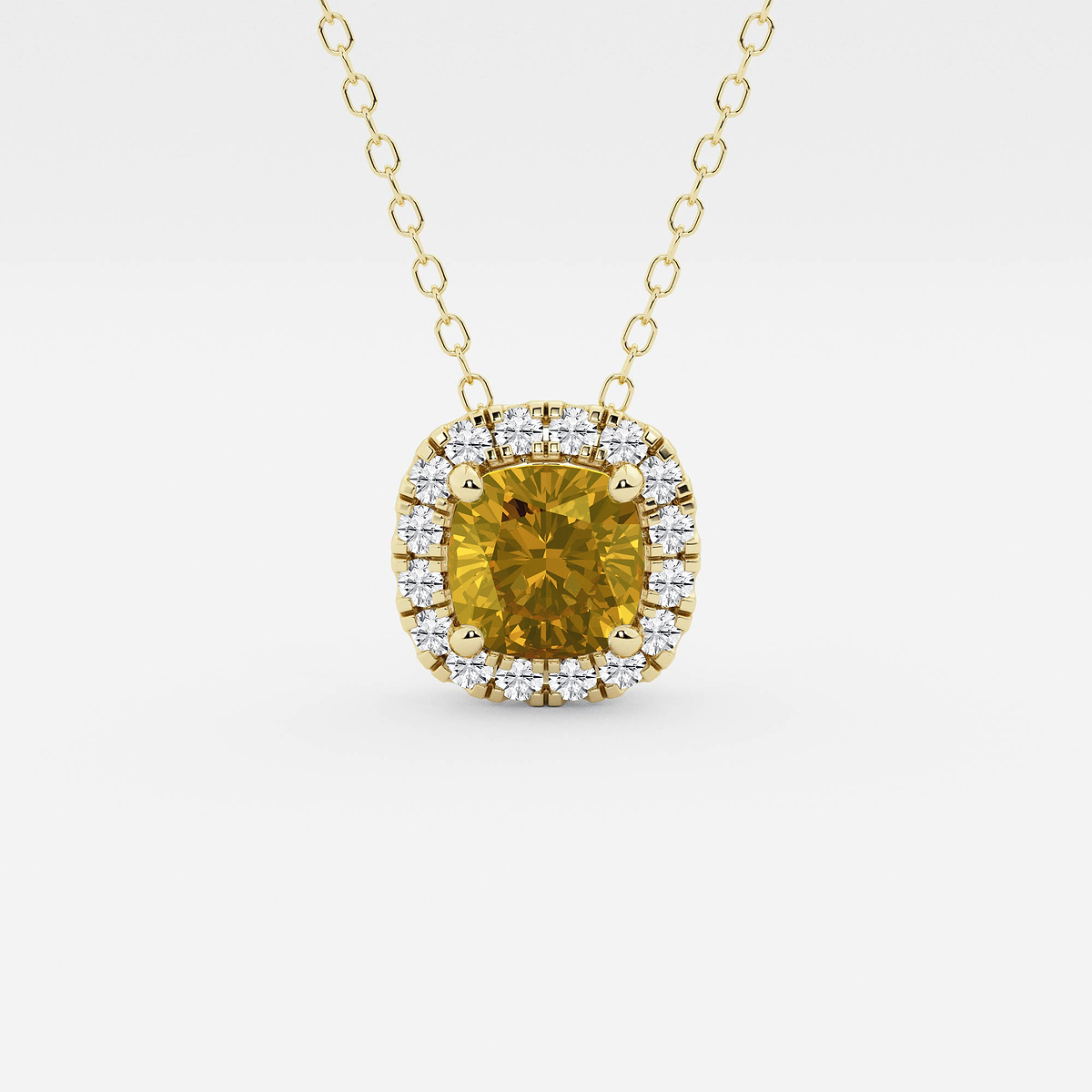 5.7x5.5 mm Cushion Cut Created Citrine and 1/5 ctw Round Lab Grown Diamond Halo Pendant with Adjustable Chain