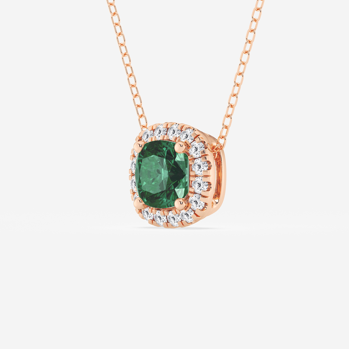 Additional Image 1 for  5.7x5.5 mm Cushion Cut Created Emerald and 1/5 ctw Round Lab Grown Diamond Halo Pendant with Adjustable Chain