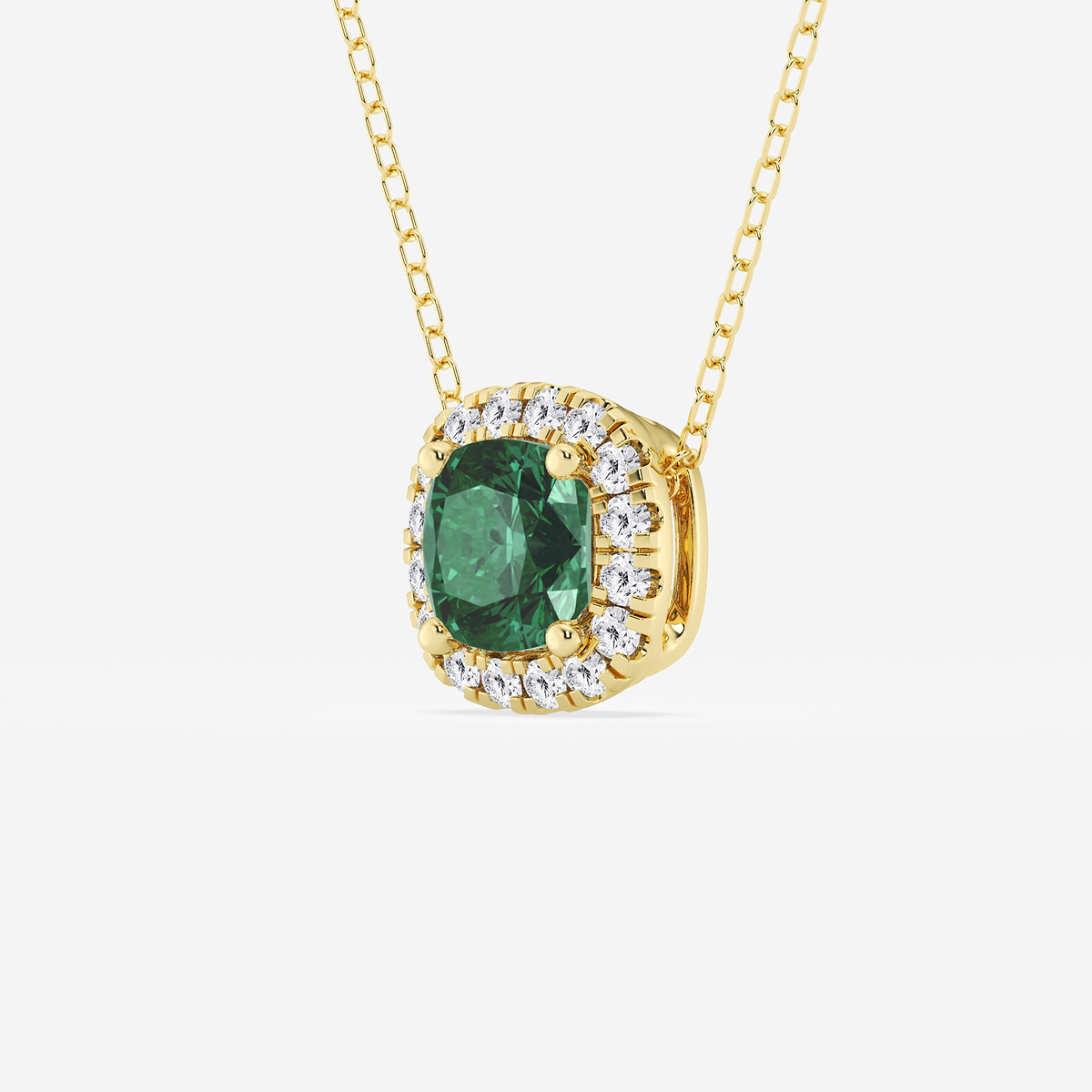 Additional Image 1 for  5.7x5.5 mm Cushion Cut Created Emerald and 1/5 ctw Round Lab Grown Diamond Halo Pendant with Adjustable Chain