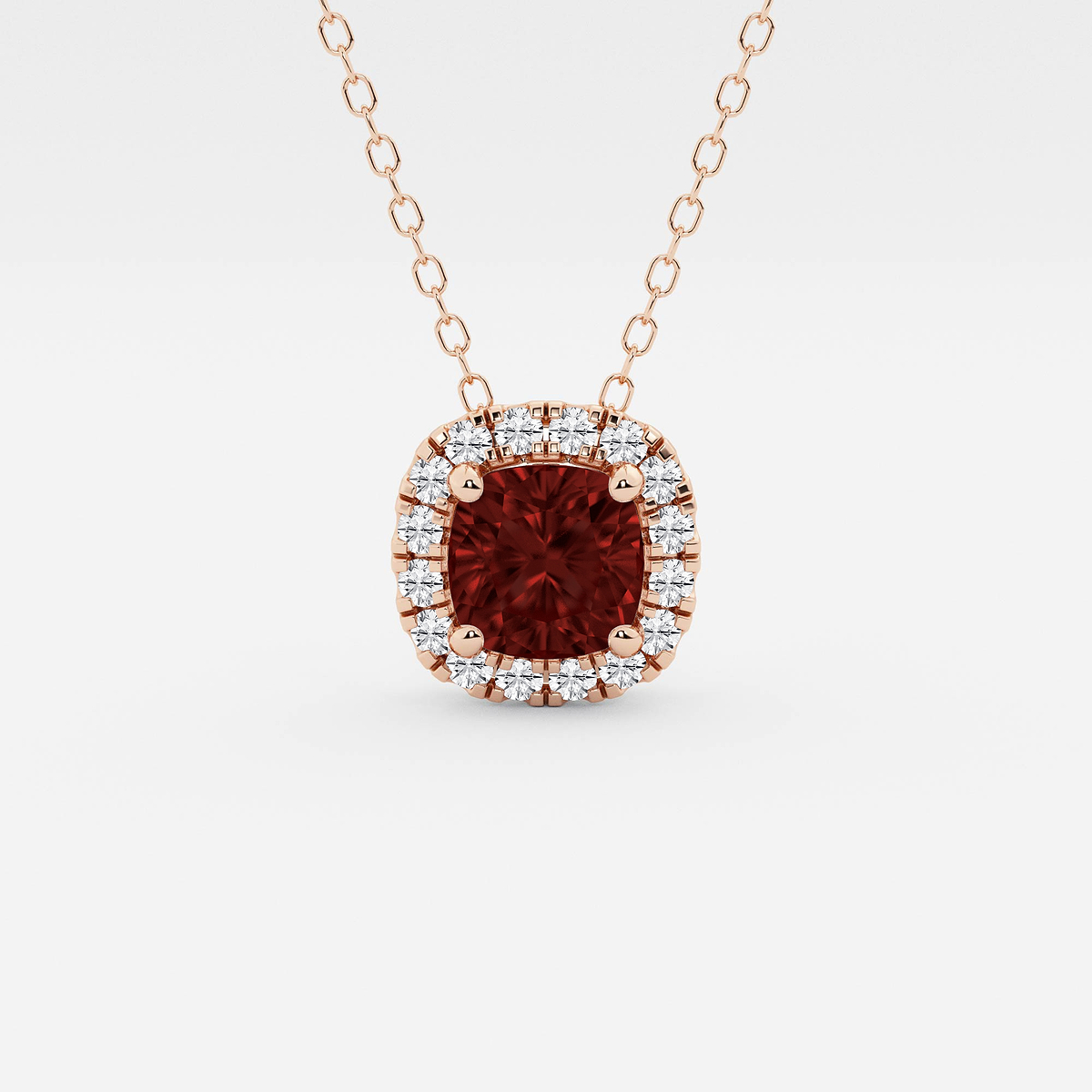 5.7x5.5 mm Cushion Cut Created Garnite and 1/5 ctw Round Lab Grown Diamond Halo Pendant with Adjustable Chain