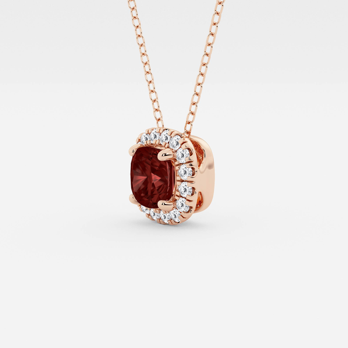 Additional Image 1 for  5.7x5.5 mm Cushion Cut Created Garnite and 1/5 ctw Round Lab Grown Diamond Halo Pendant with Adjustable Chain