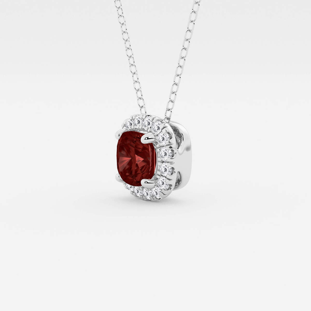 Additional Image 1 for  5.7x5.5 mm Cushion Cut Created Garnite and 1/5 ctw Round Lab Grown Diamond Halo Pendant with Adjustable Chain