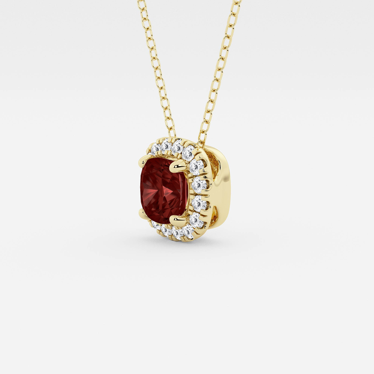 Additional Image 1 for  5.7x5.5 mm Cushion Cut Created Garnite and 1/5 ctw Round Lab Grown Diamond Halo Pendant with Adjustable Chain