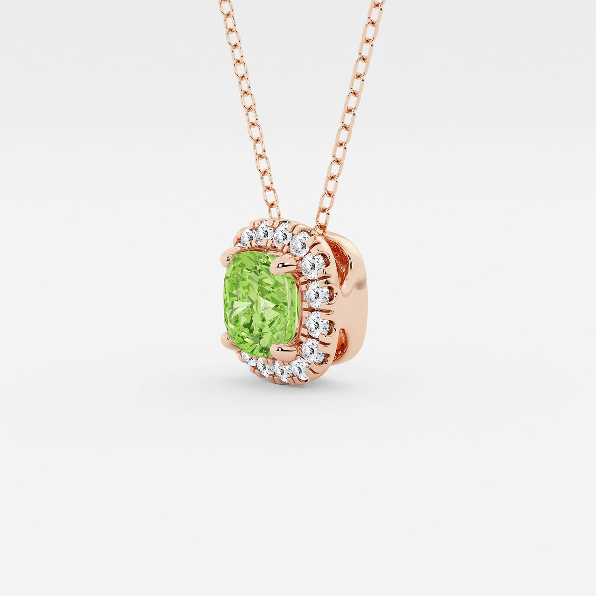 Additional Image 1 for  5.7x5.5 mm Cushion Cut Created Peridot and 1/5 ctw Round Lab Grown Diamond Halo Pendant with Adjustable Chain