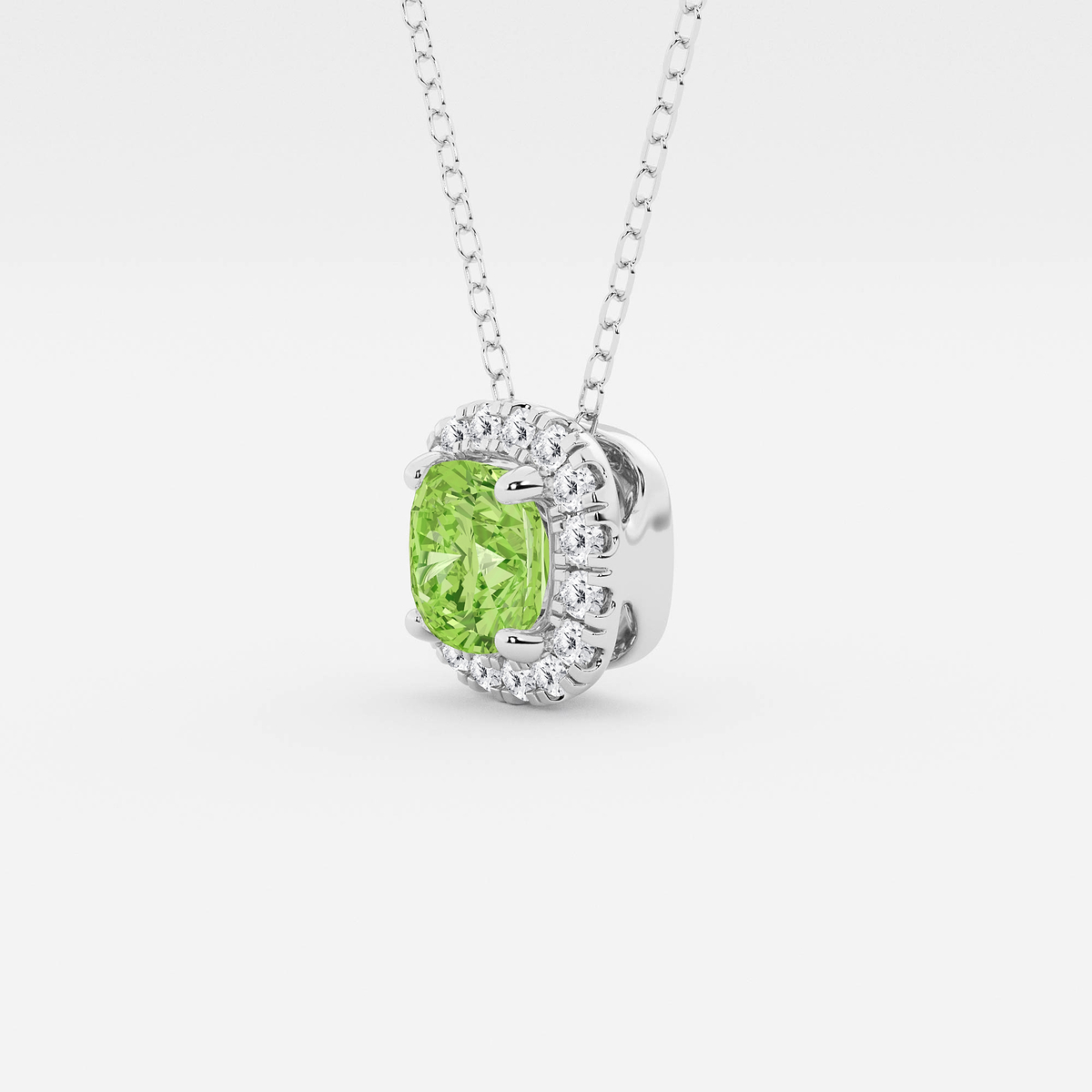 Additional Image 1 for  5.7x5.5 mm Cushion Cut Created Peridot and 1/5 ctw Round Lab Grown Diamond Halo Pendant with Adjustable Chain