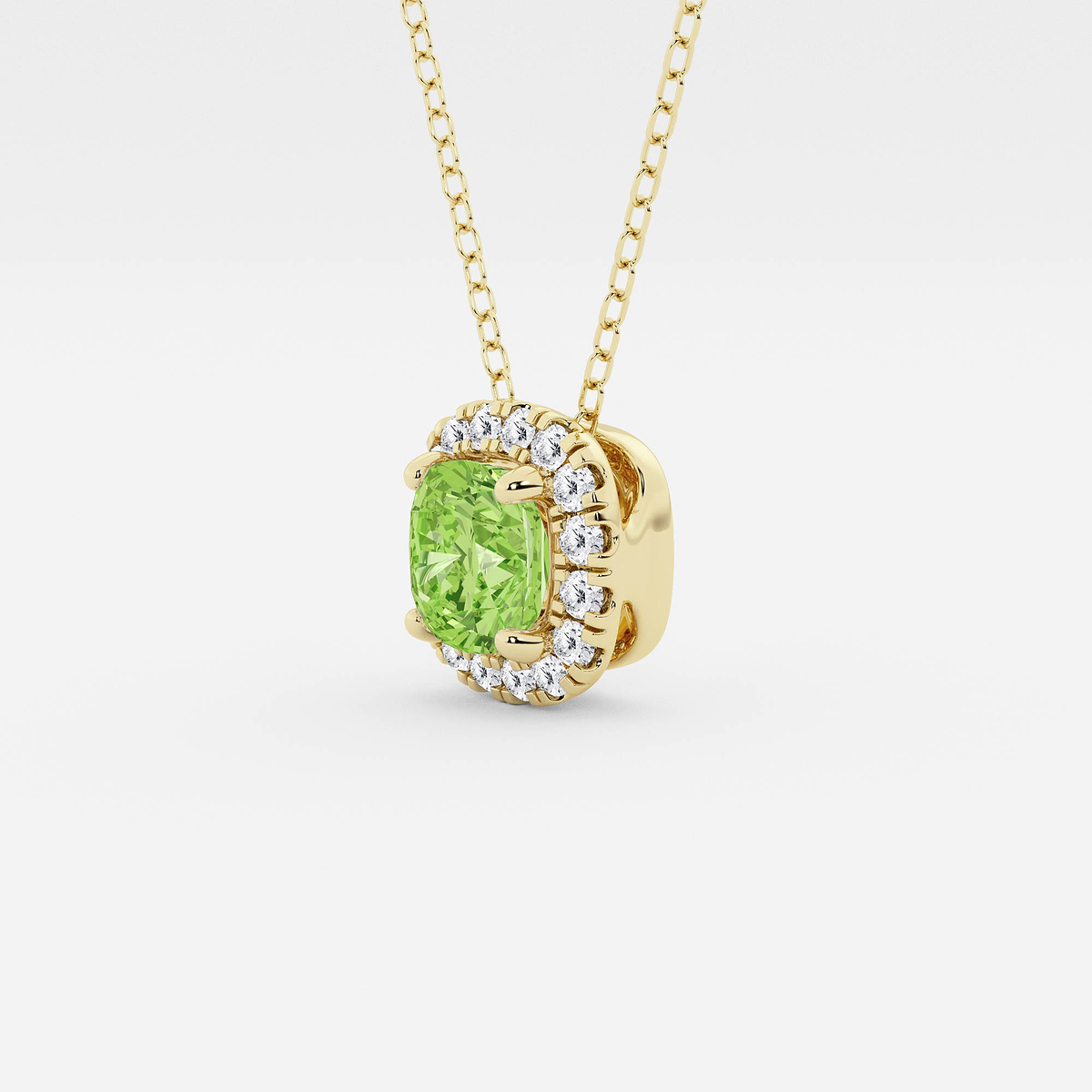 Additional Image 1 for  5.7x5.5 mm Cushion Cut Created Peridot and 1/5 ctw Round Lab Grown Diamond Halo Pendant with Adjustable Chain