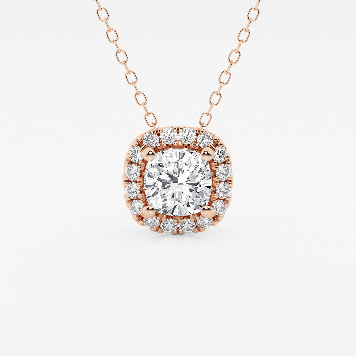 1 1/5 ctw Cushion Lab Grown Diamond Halo Pendant with Adjustable Chain