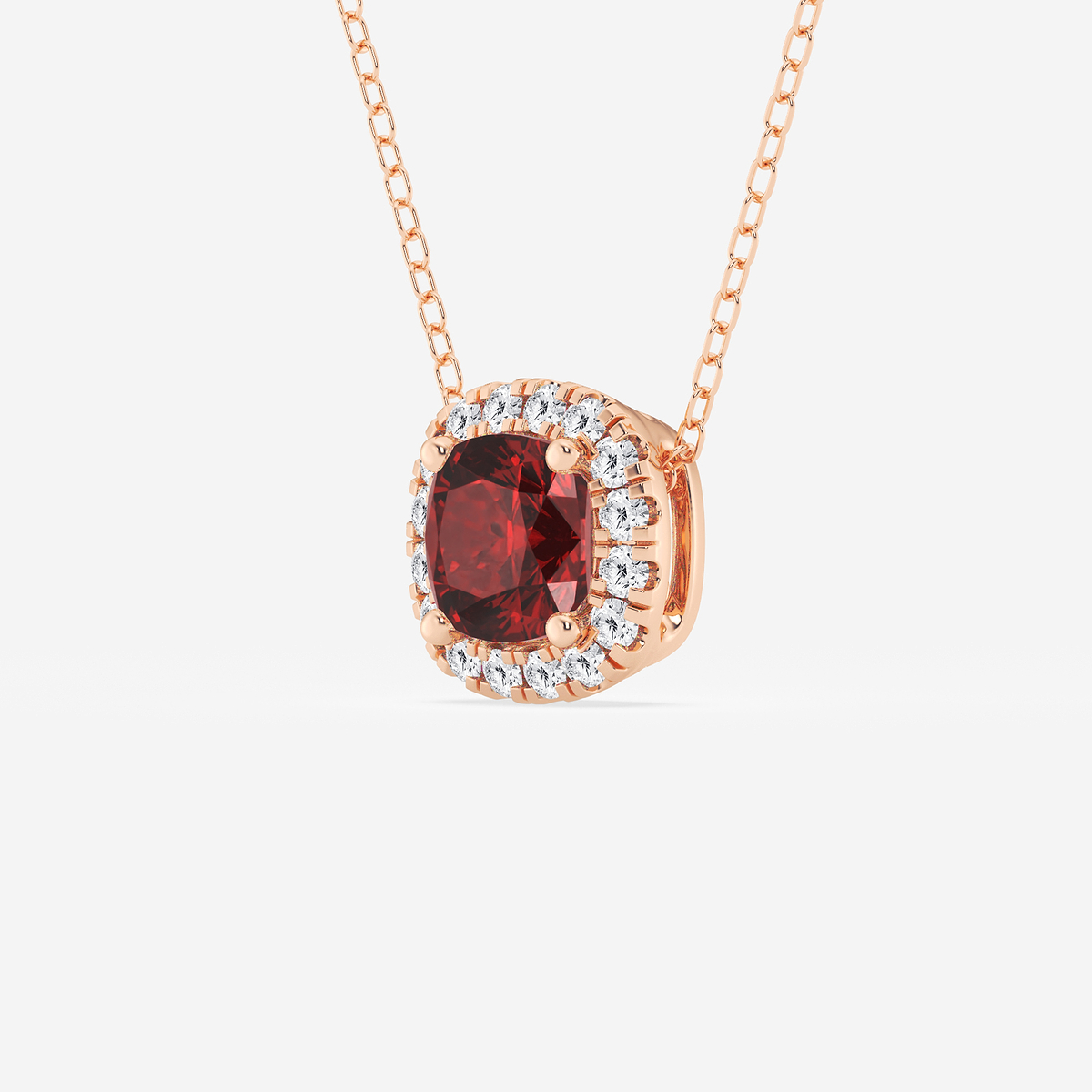 Additional Image 1 for  5.7x5.5 mm Cushion Cut Created Ruby and 1/5 ctw Round Lab Grown Diamond Halo Pendant with Adjustable Chain