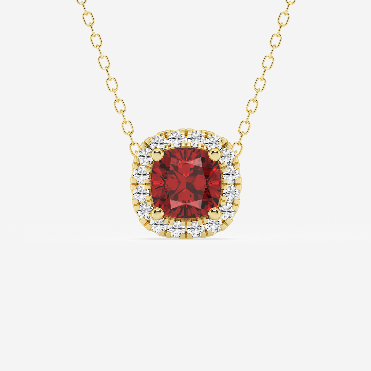 5.7x5.5 mm Cushion Cut Created Ruby and 1/5 ctw Round Lab Grown Diamond Halo Pendant with Adjustable Chain