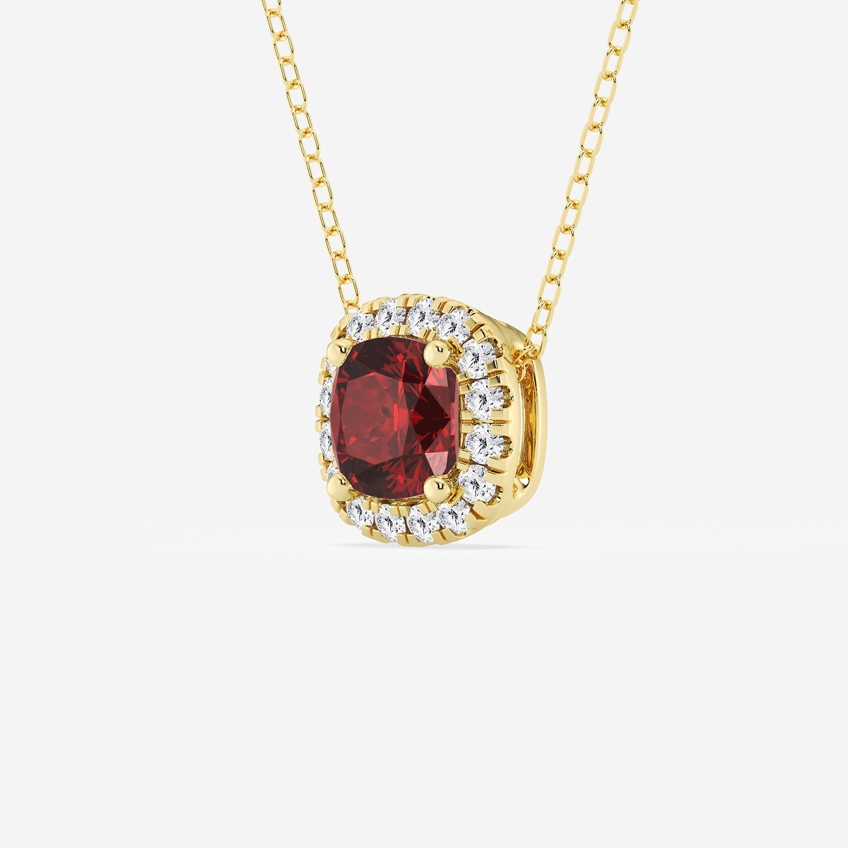 Additional Image 1 for  5.7x5.5 mm Cushion Cut Created Ruby and 1/5 ctw Round Lab Grown Diamond Halo Pendant with Adjustable Chain