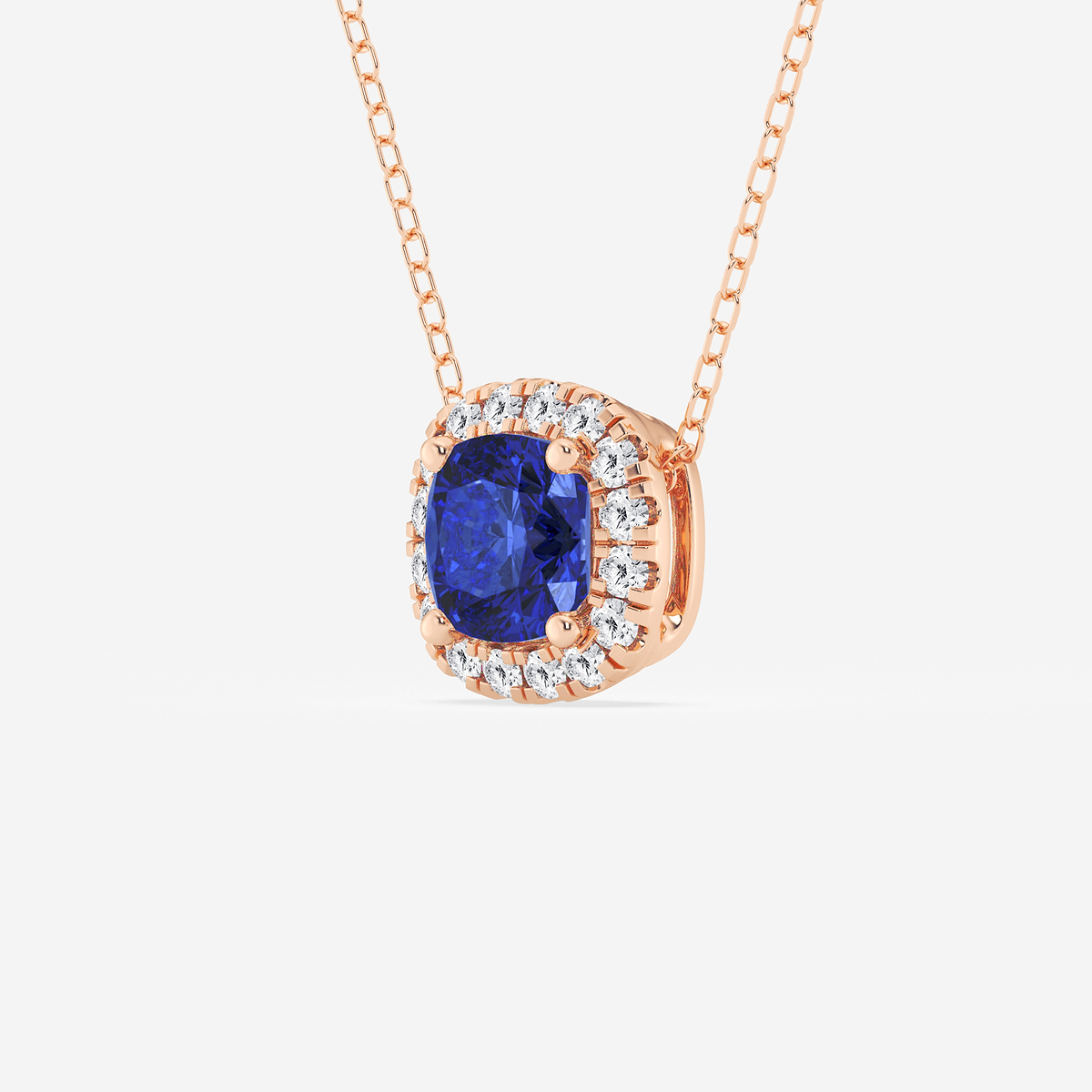 Additional Image 1 for  5.7x5.5 mm Cushion Cut Created Sapphire and 1/5 ctw Round Lab Grown Diamond Halo Pendant with Adjustable Chain