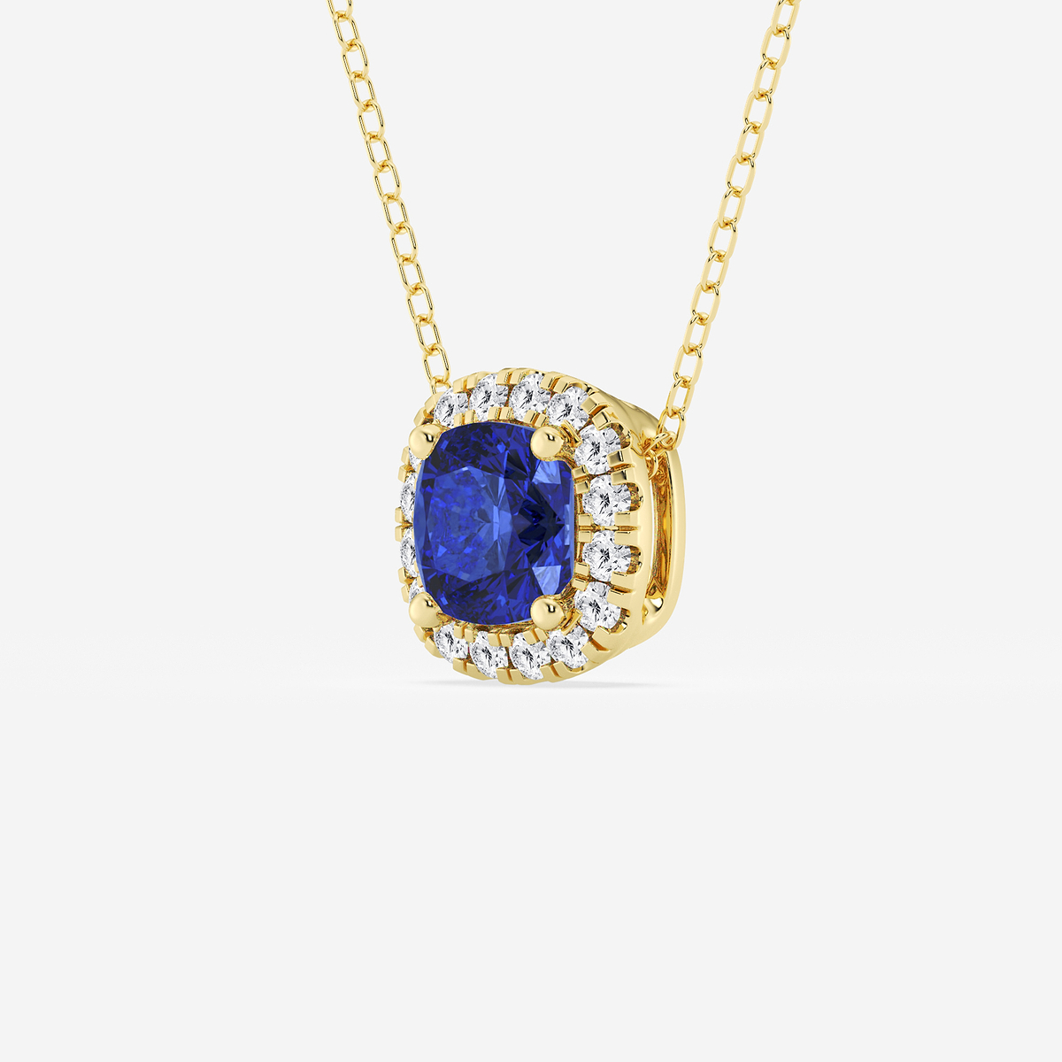 Additional Image 1 for  5.7x5.5 mm Cushion Cut Created Sapphire and 1/5 ctw Round Lab Grown Diamond Halo Pendant with Adjustable Chain