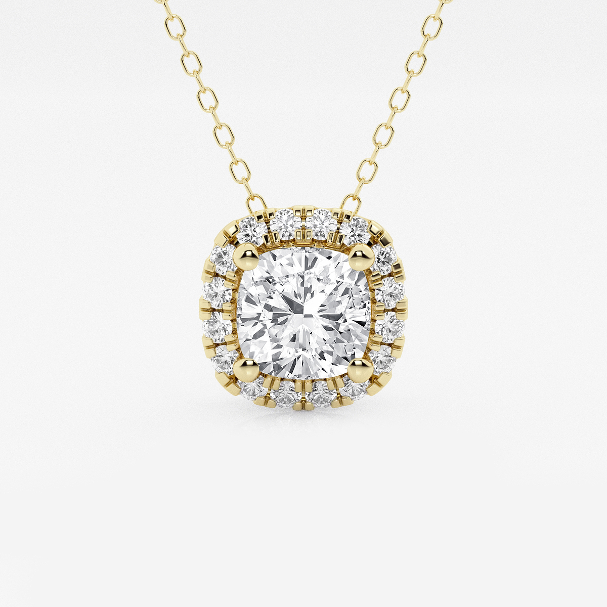 1 3/4 ctw Cushion Lab Grown Diamond Halo Pendant with Adjustable Chain