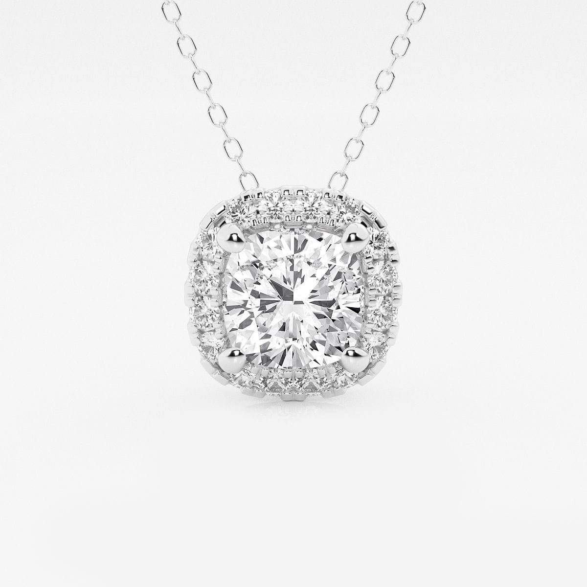2 1/3 ctw Cushion Lab Grown Diamond Halo Pendant with Adjustable Chain 14K White Gold, GH, VS2+