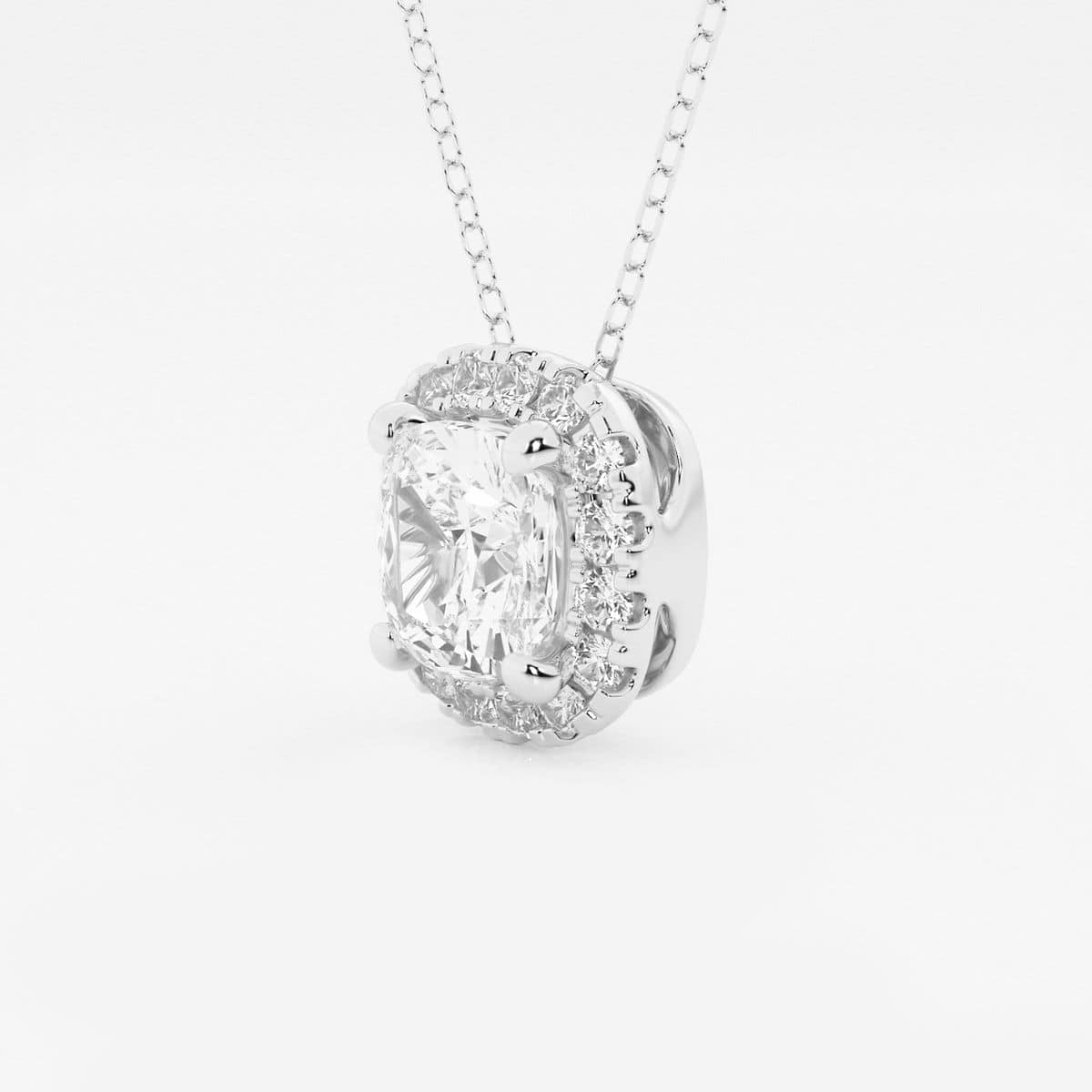 2 1/3 ctw Cushion Lab Grown Diamond Halo Pendant with Adjustable Chain 14K White Gold, GH, VS2+