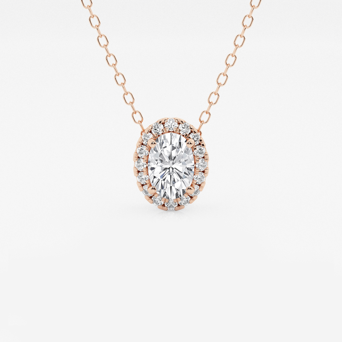 5/8 ctw Oval Lab Grown Diamond Halo Pendant with Adjustable Chain